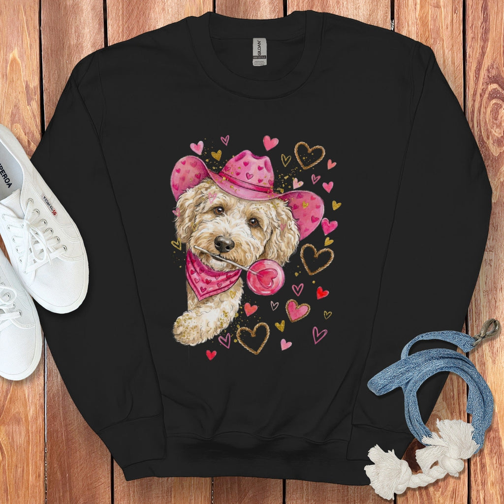 Cream Doodle Valentine Cowboy Sweatshirt in Black / S by Puppy Jo