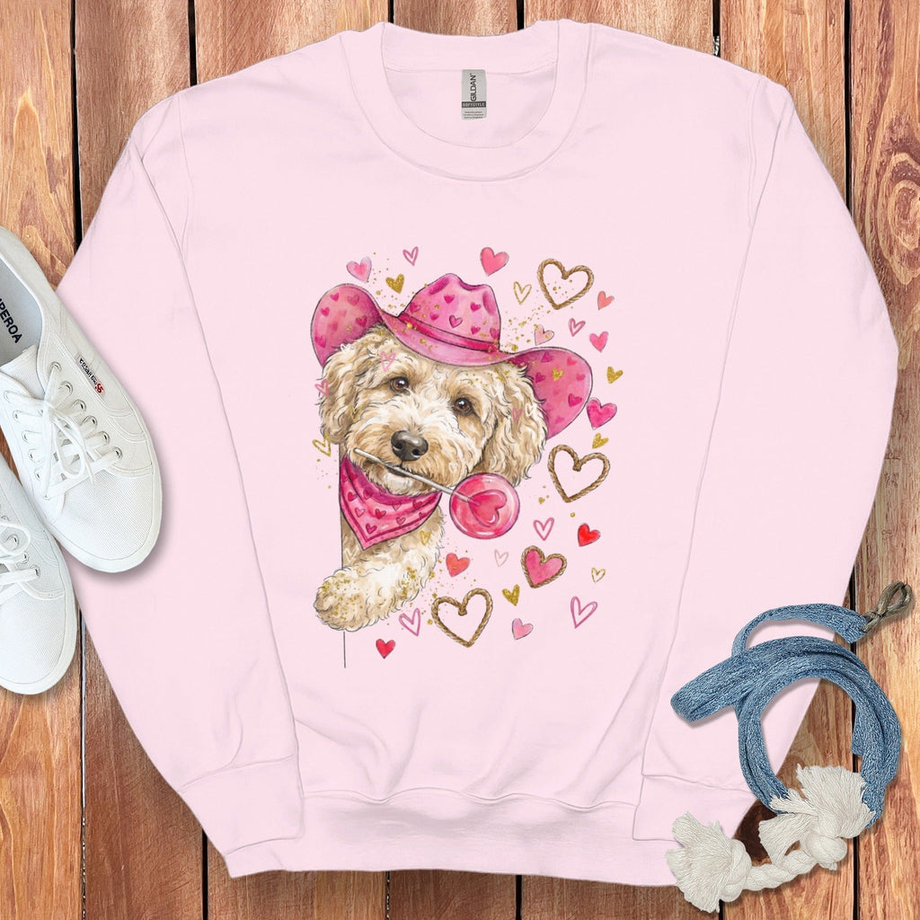 Cream Doodle Valentine Cowboy Sweatshirt in Light Pink / S by Puppy Jo