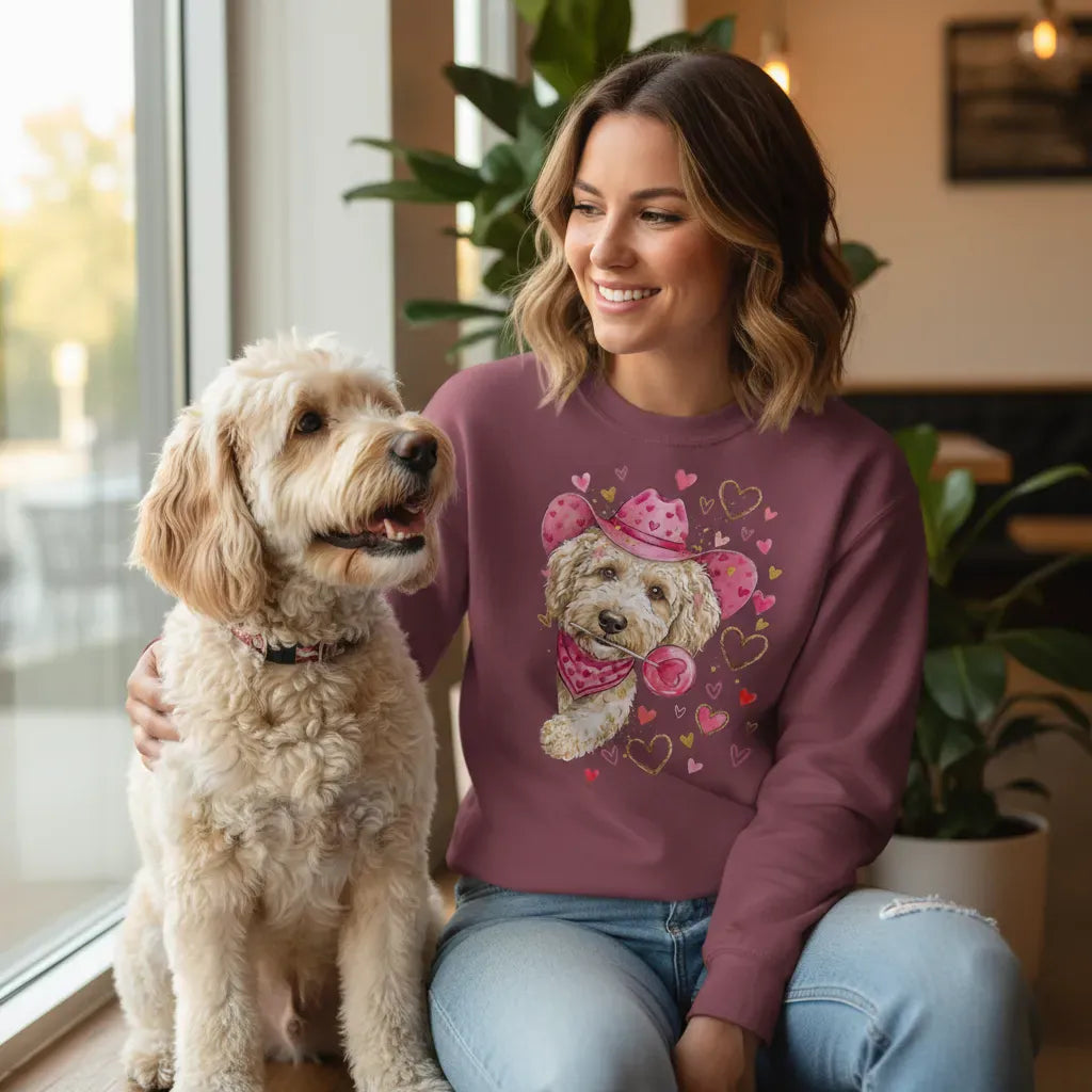 Cream Doodle Valentine Cowboy Sweatshirt in by Puppy Jo