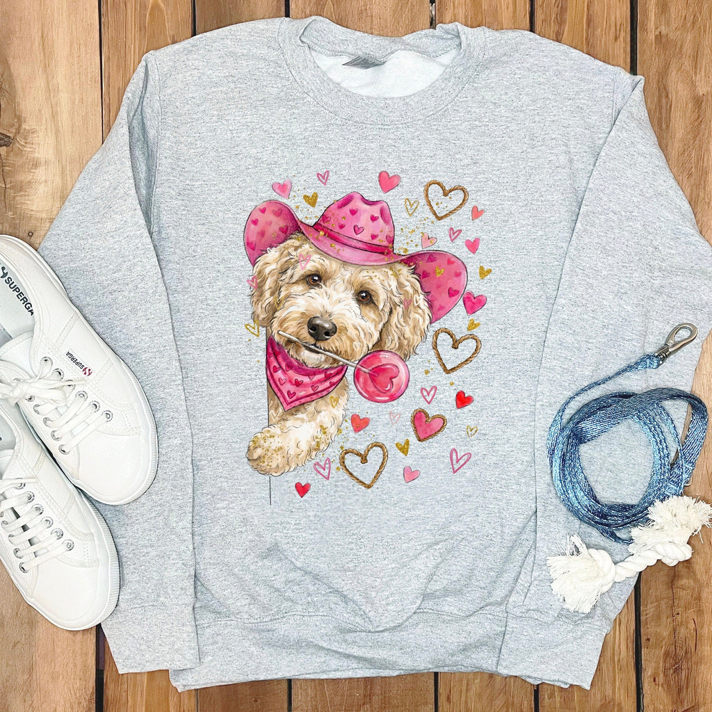 Cream Doodle Valentine Cowboy Sweatshirt in Sport Grey / S by Puppy Jo
