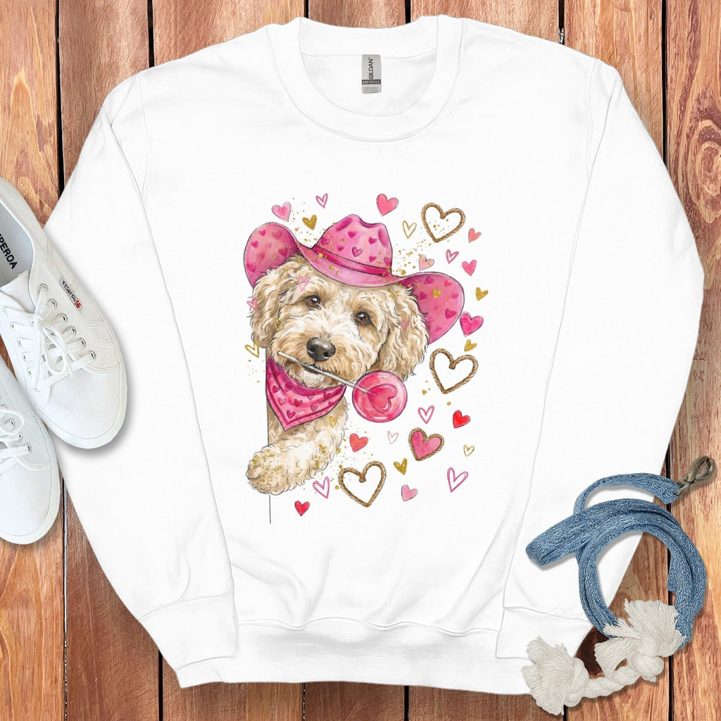 Cream Doodle Valentine Cowboy Sweatshirt in White / S by Puppy Jo