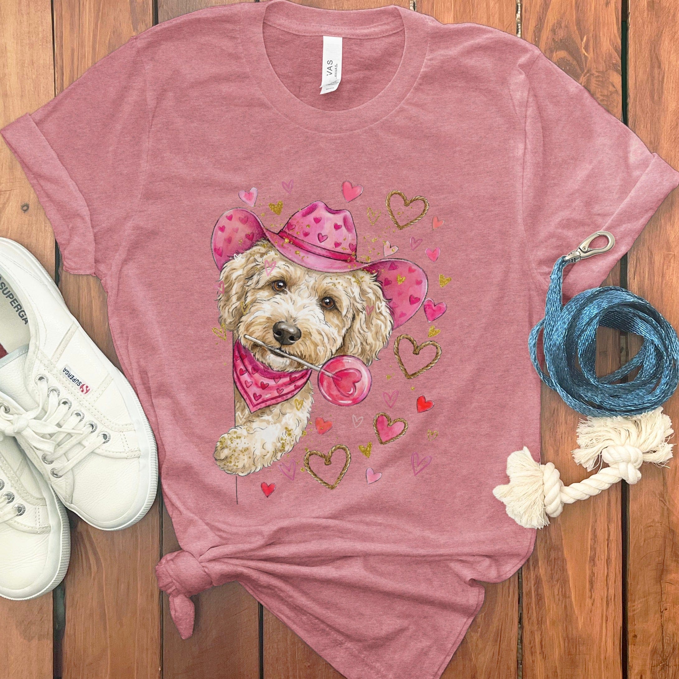 Cream Doodle Valentine Cowboy T-Shirt in Heather Mauve / S by Puppy Jo