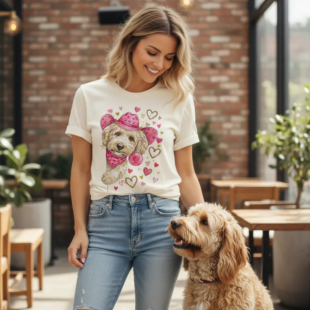 Cream Doodle Valentine Cowboy T-Shirt in by Puppy Jo