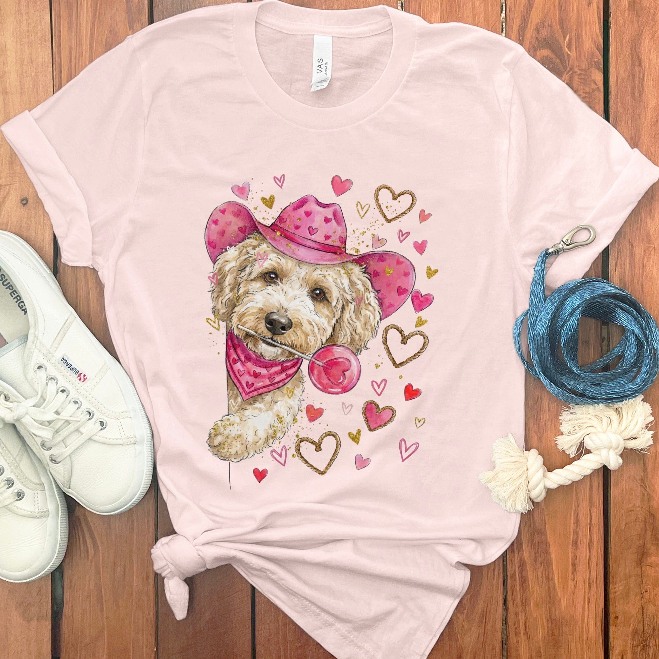 Cream Doodle Valentine Cowboy T-Shirt in Soft Pink / S by Puppy Jo