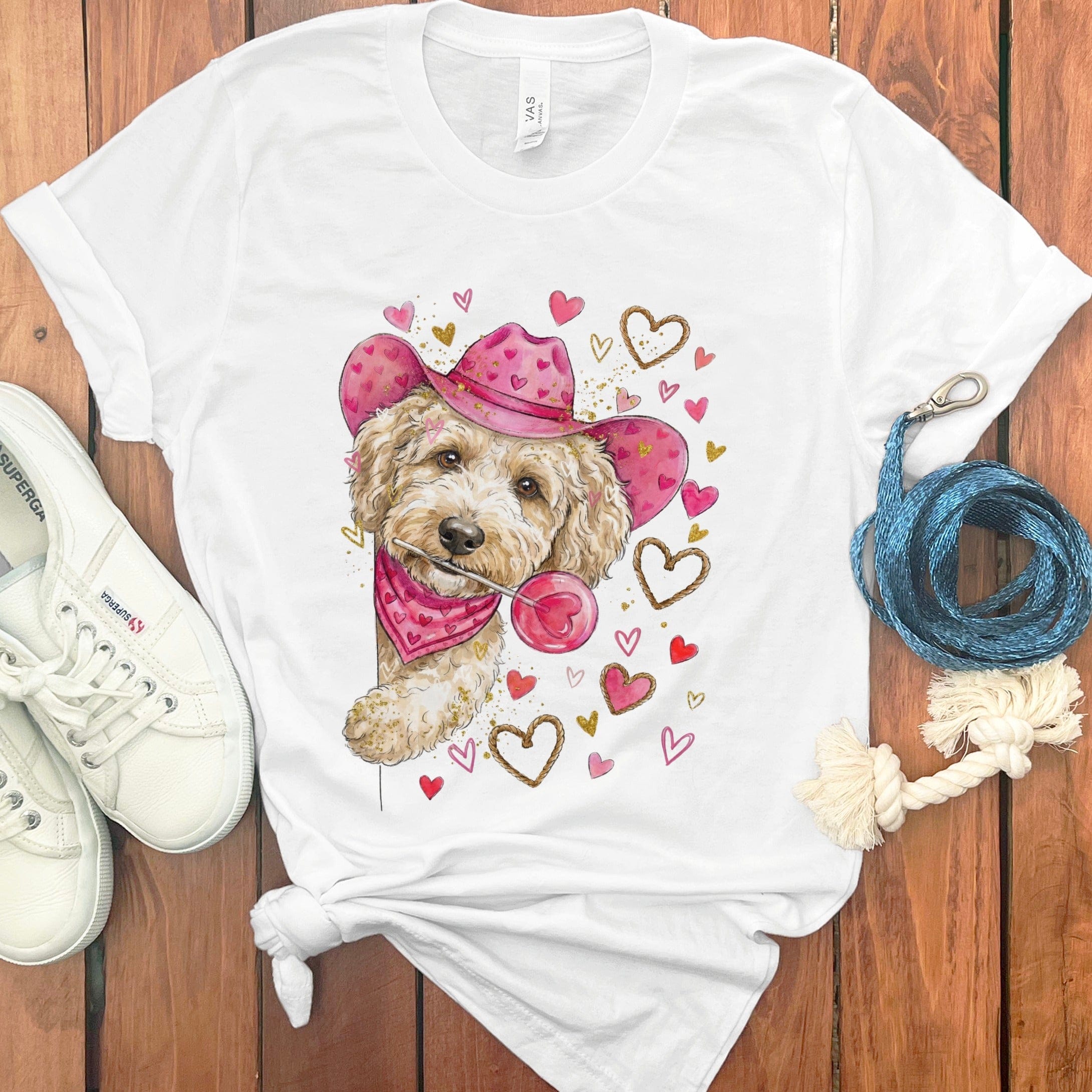 Cream Doodle Valentine Cowboy T-Shirt in White / S by Puppy Jo
