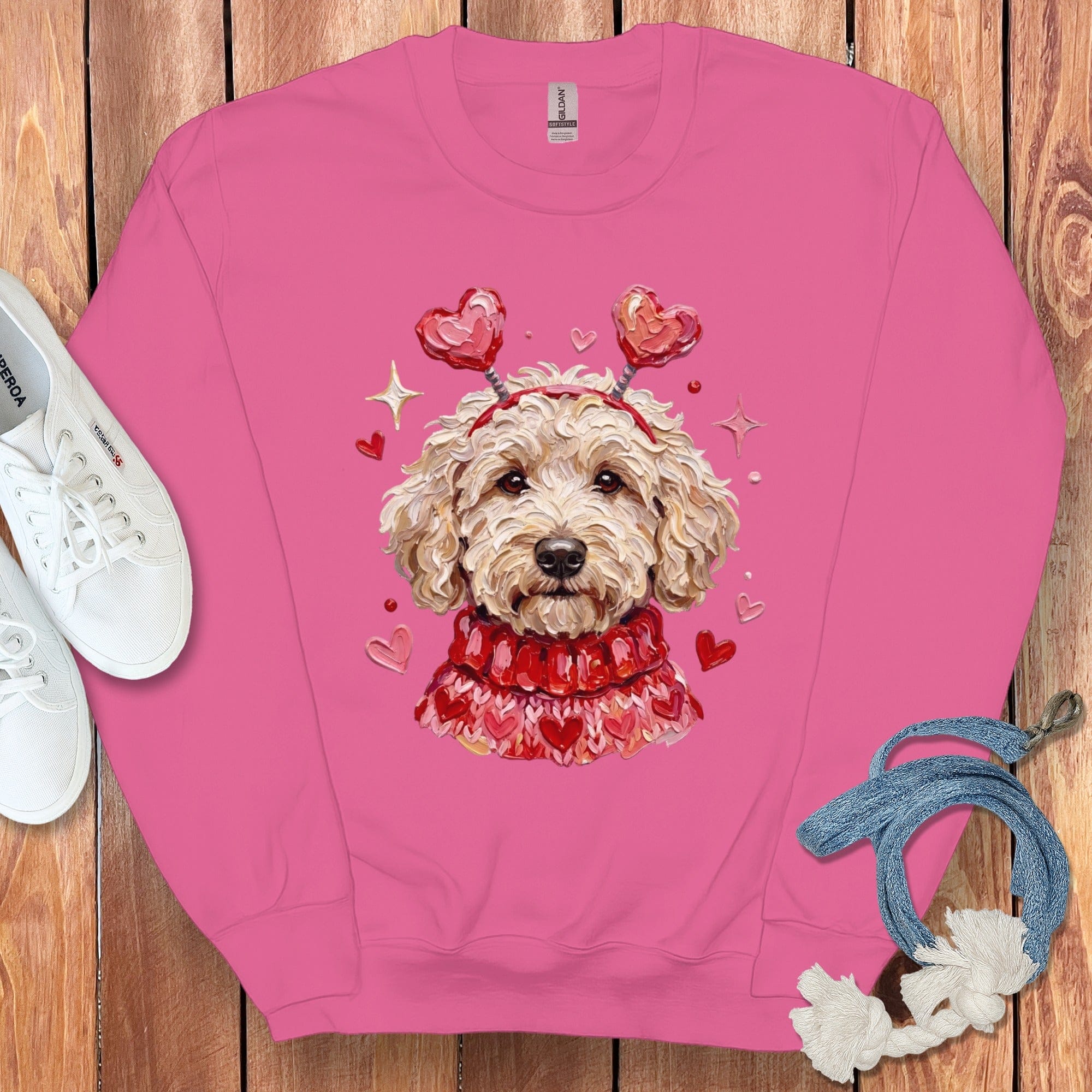 Cream Doodle Valentine Sweatshirt in Heliconia / S by Puppy Jo