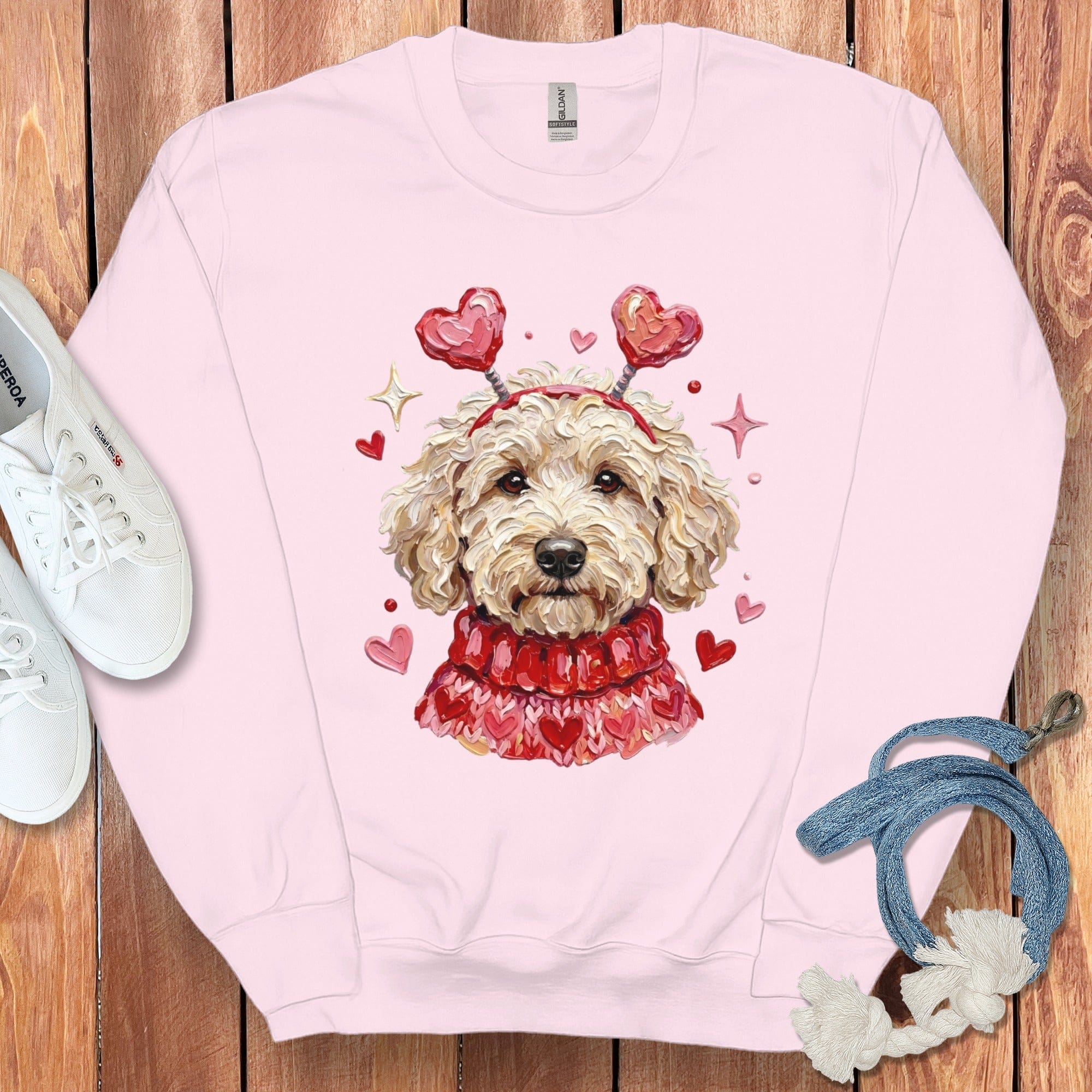 Cream Doodle Valentine Sweatshirt in Light Pink / S by Puppy Jo