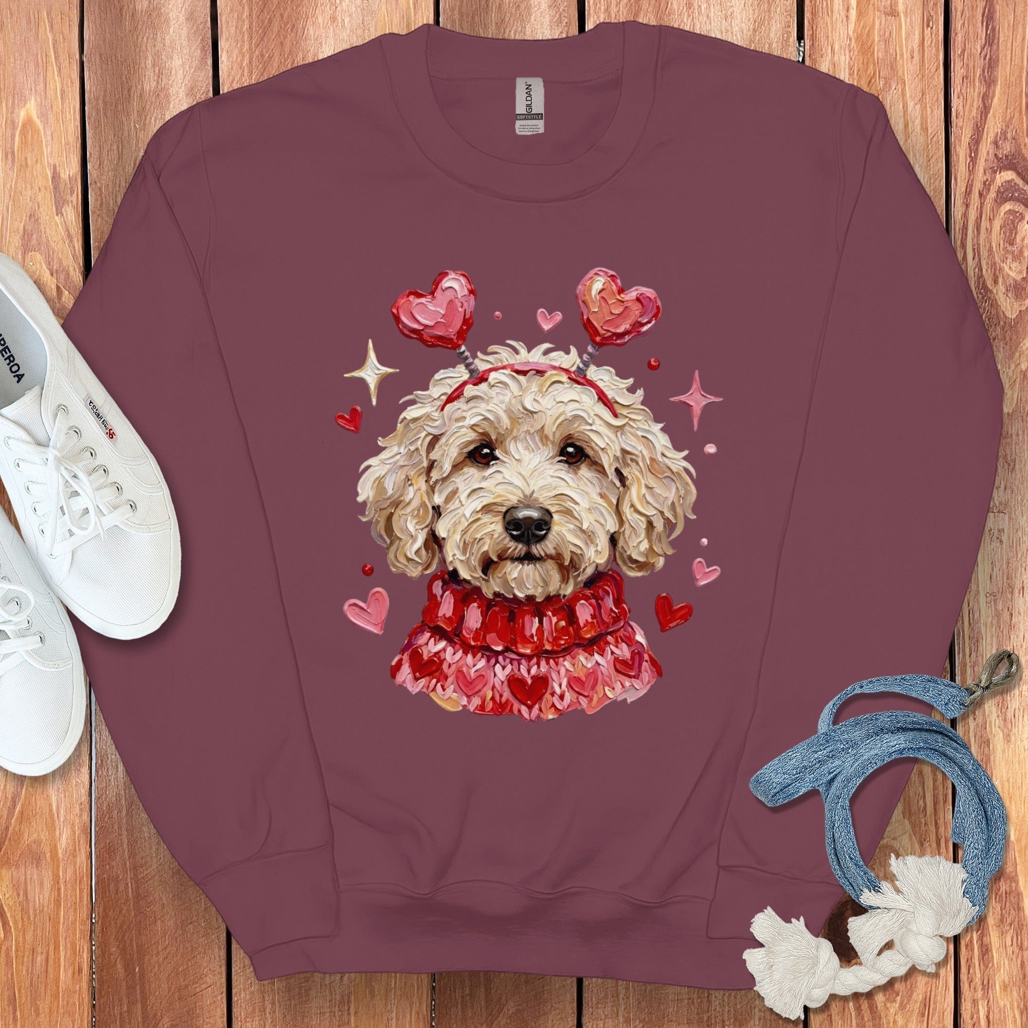 Cream Doodle Valentine Sweatshirt in Maroon / S by Puppy Jo