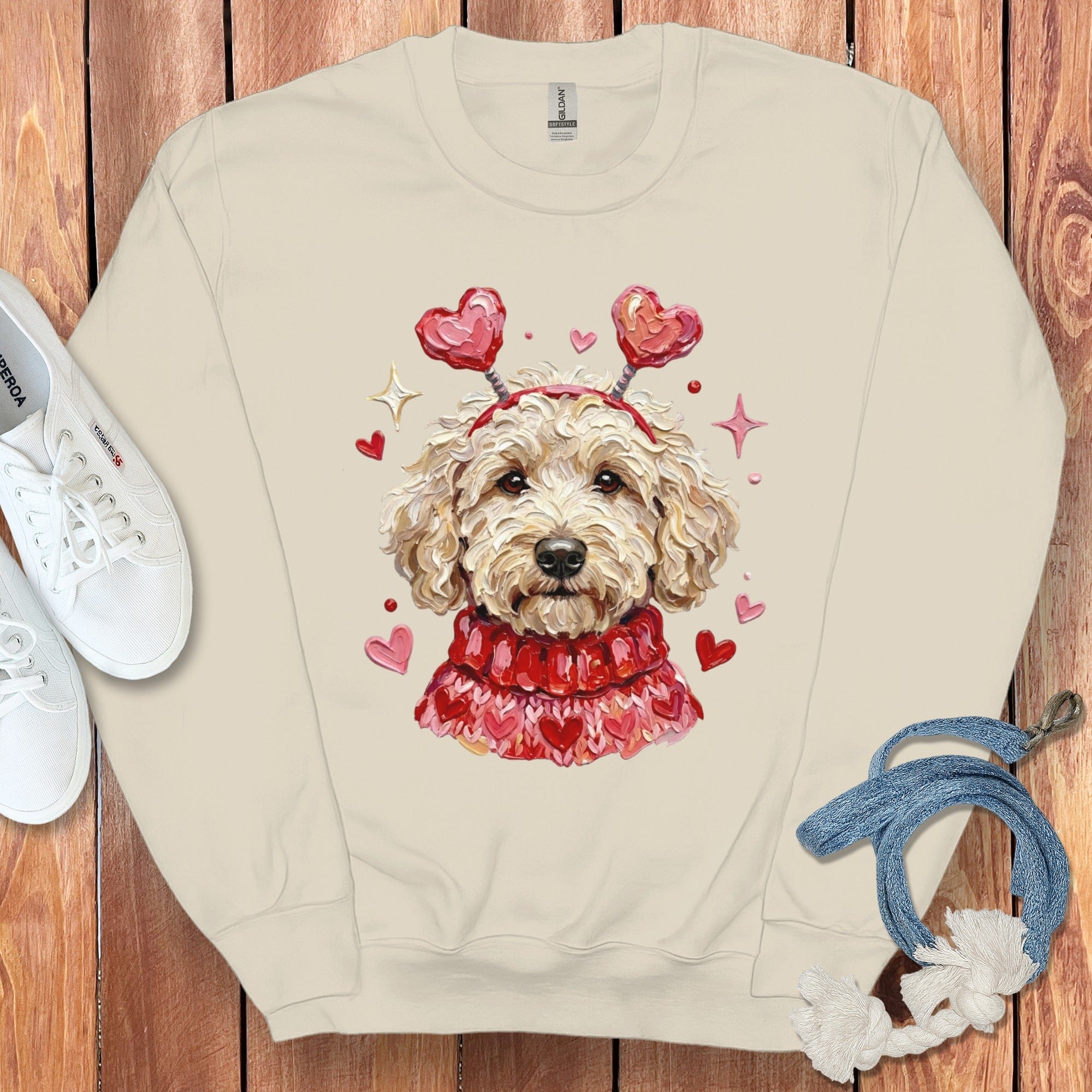 Cream Doodle Valentine Sweatshirt in Sand / S by Puppy Jo