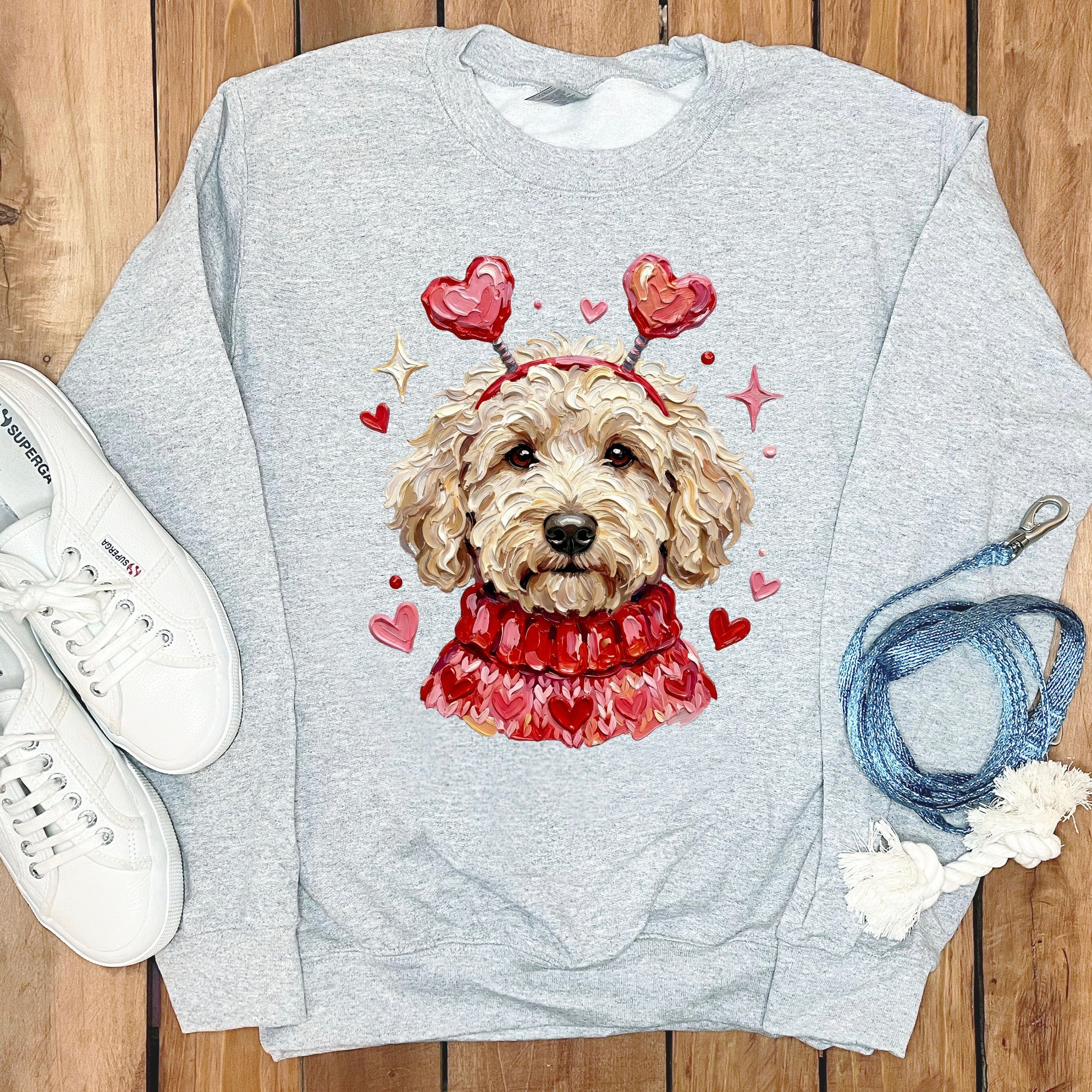 Cream Doodle Valentine Sweatshirt in Sport Grey / S by Puppy Jo