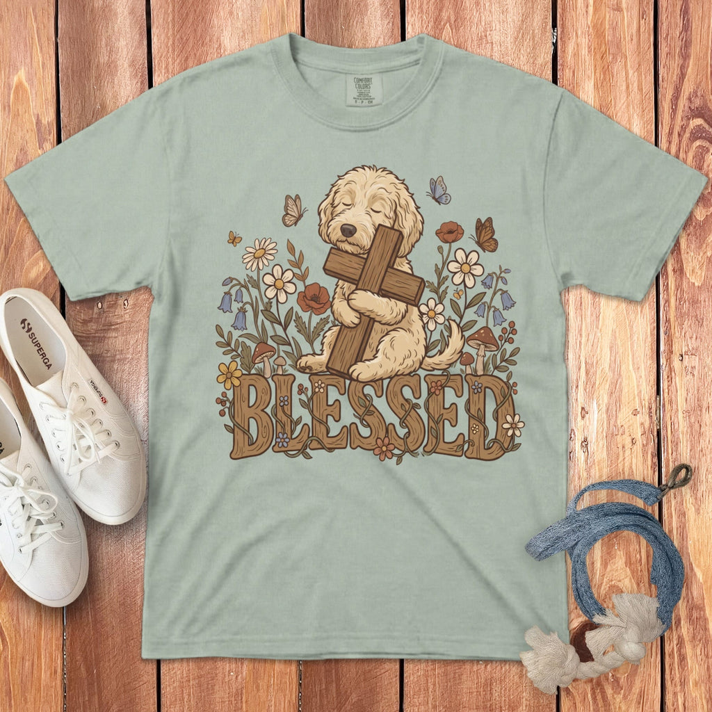Cream Goldendoodle Blessed Signature T-Shirt in Bay / S by Puppy Jo