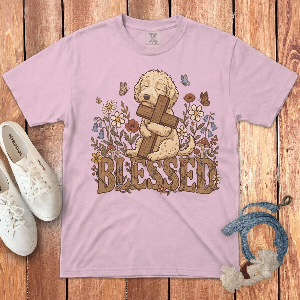 Cream Goldendoodle Blessed Signature T-Shirt in Blossom / S by Puppy Jo
