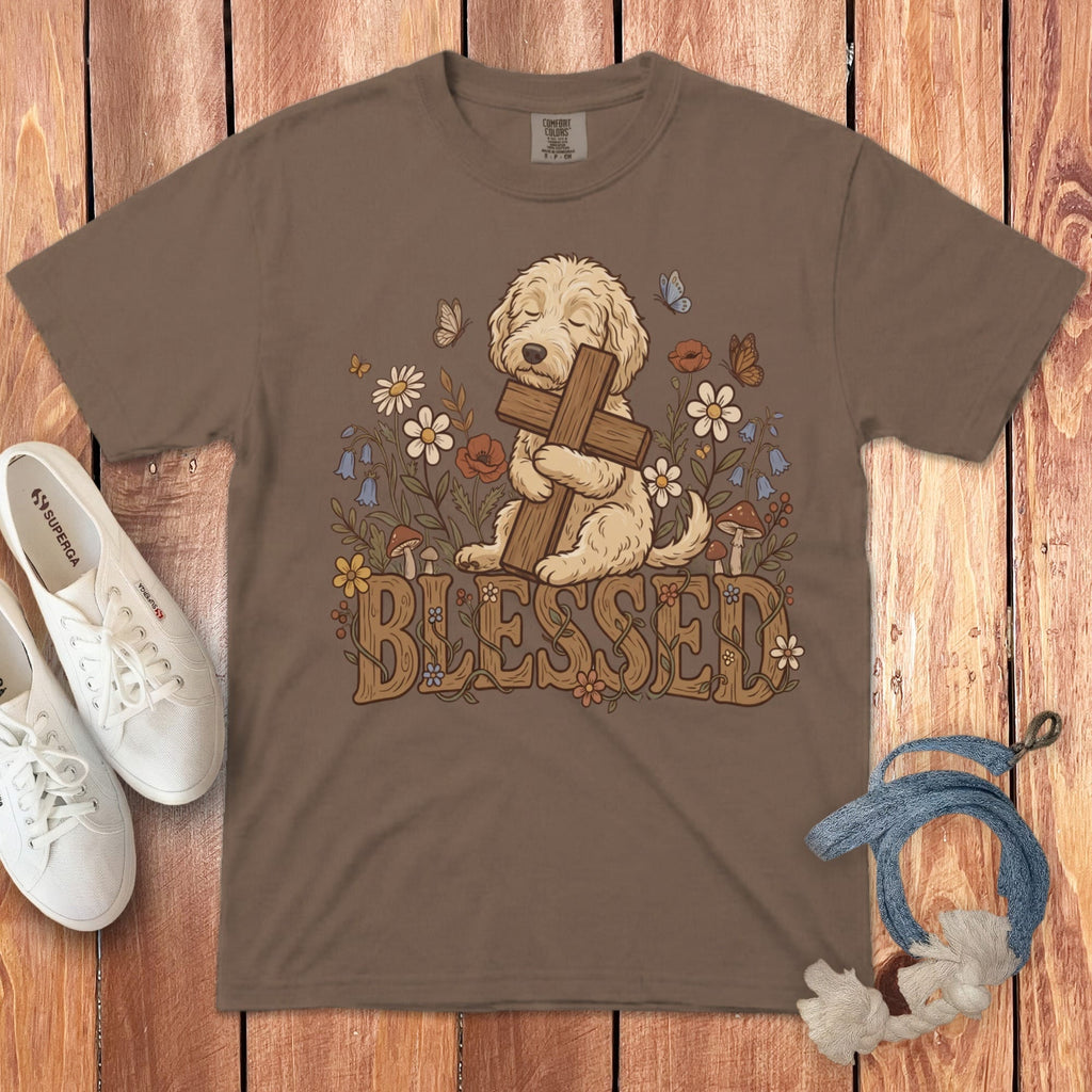 Cream Goldendoodle Blessed Signature T-Shirt in Espresso / S by Puppy Jo