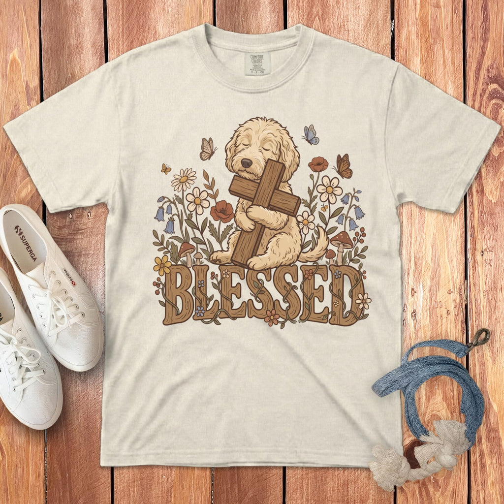 Cream Goldendoodle Blessed Signature T-Shirt in Ivory / S by Puppy Jo