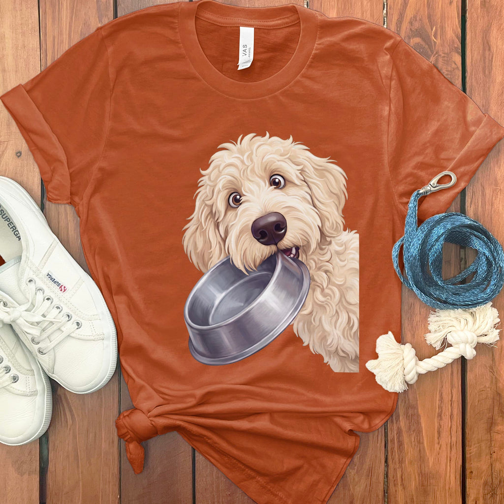 Cream Goldendoodle Bowl T-Shirt in Autumn / S by Puppy Jo