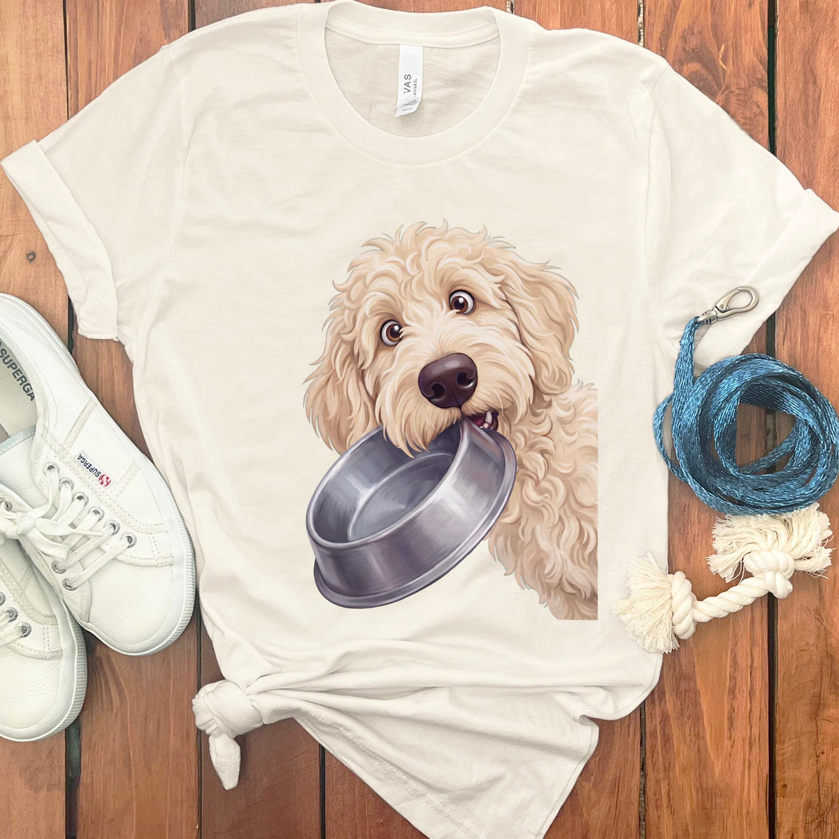 Cream Goldendoodle Bowl T-Shirt in Natural / S by Puppy Jo