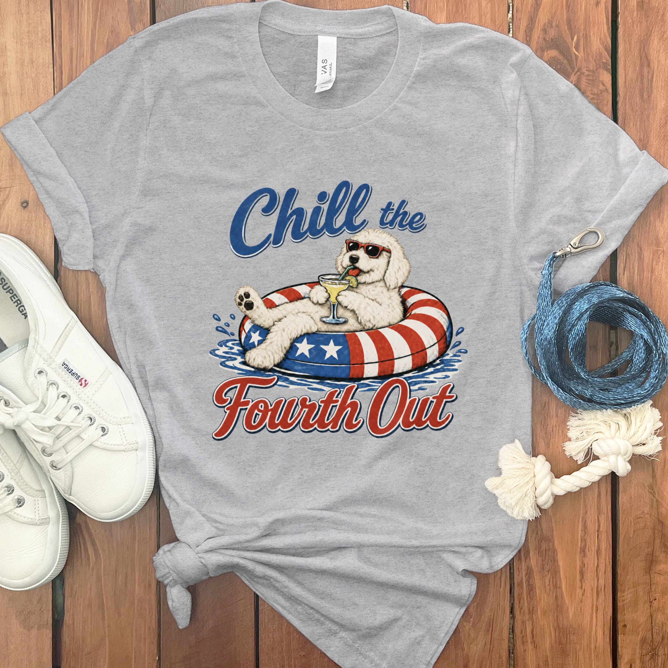 Cream Goldendoodle Chill T-Shirt in Athletic Heather / S by Puppy Jo