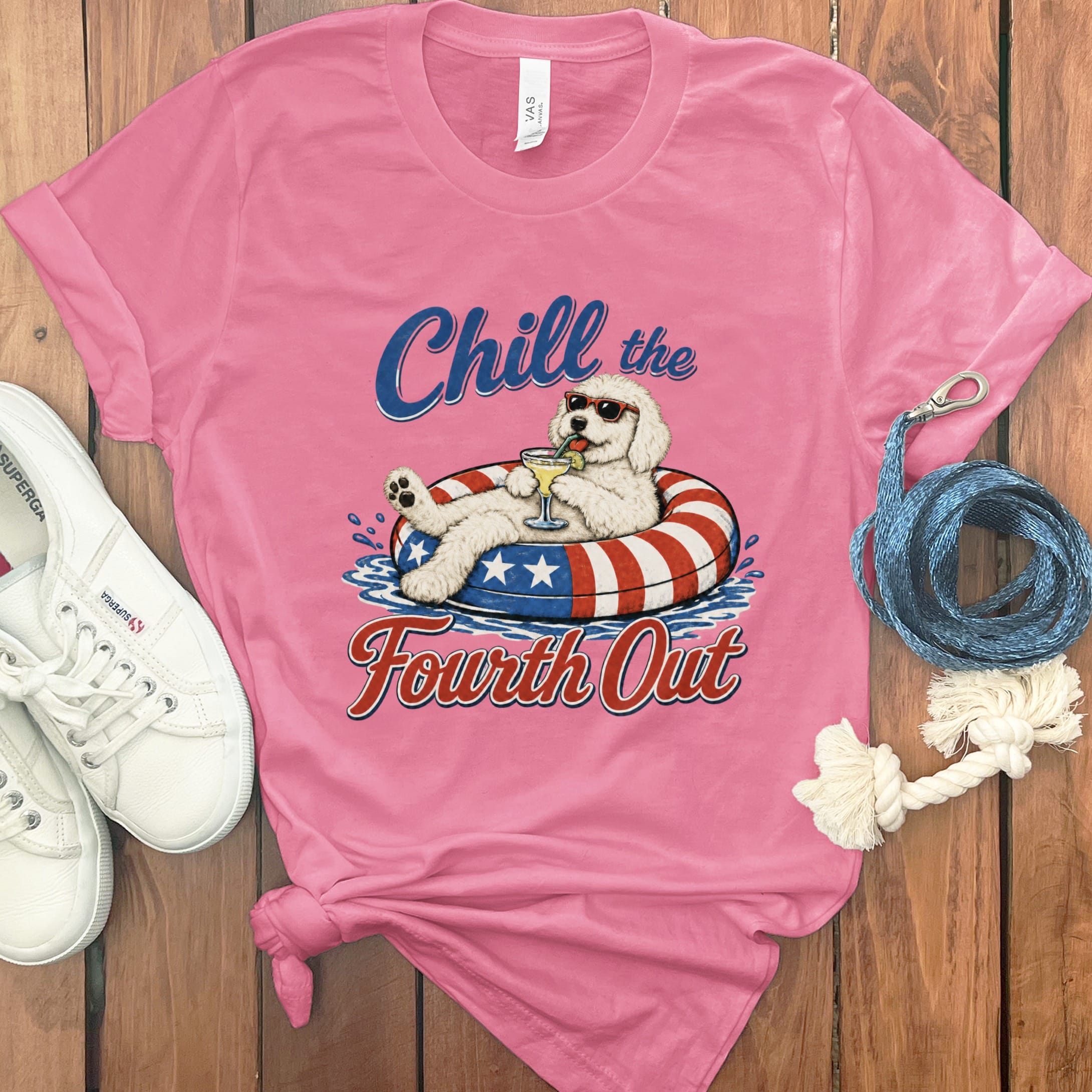 Cream Goldendoodle Chill T-Shirt in Charity Pink / S by Puppy Jo
