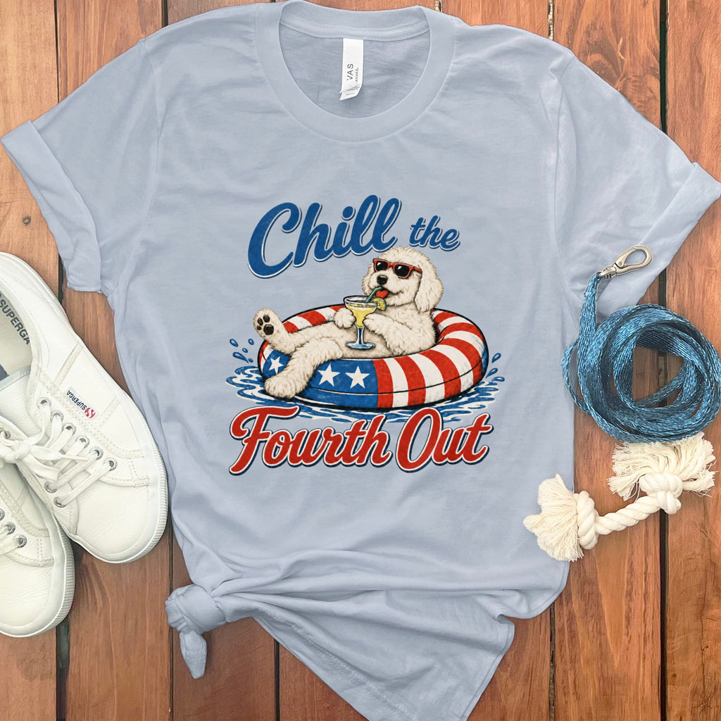 Cream Goldendoodle Chill T-Shirt in Light Blue / S by Puppy Jo