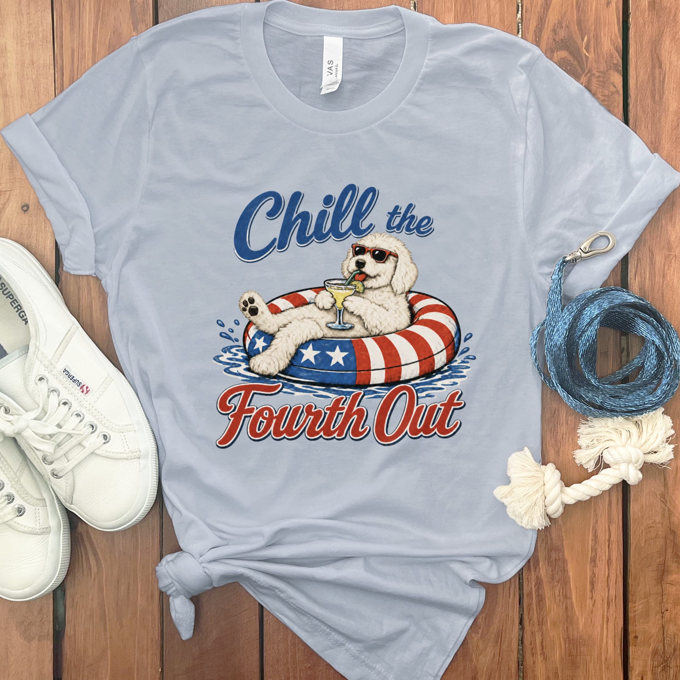 Cream Goldendoodle Chill T-Shirt in Light Blue / S by Puppy Jo