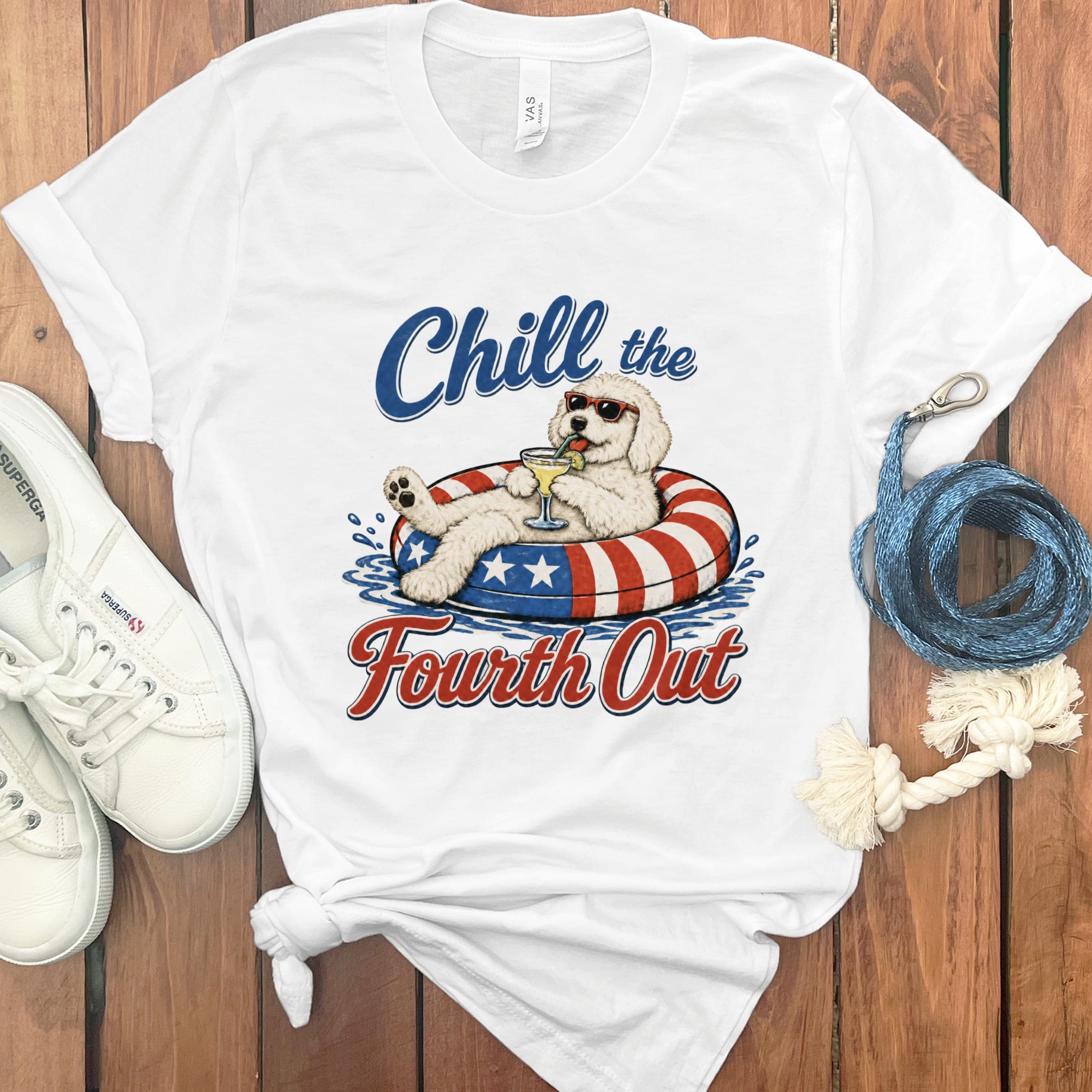 Cream Goldendoodle Chill T-Shirt in White / S by Puppy Jo