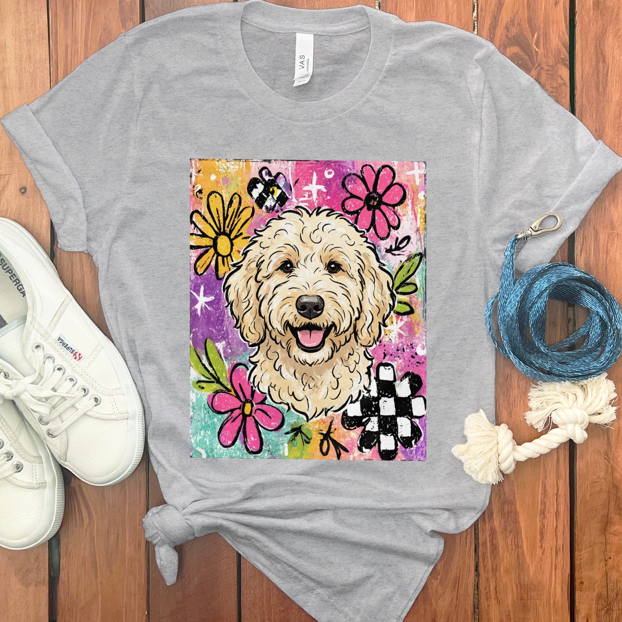 Cream Goldendoodle Color Pop T-Shirt in Athletic Heather / S by Puppy Jo
