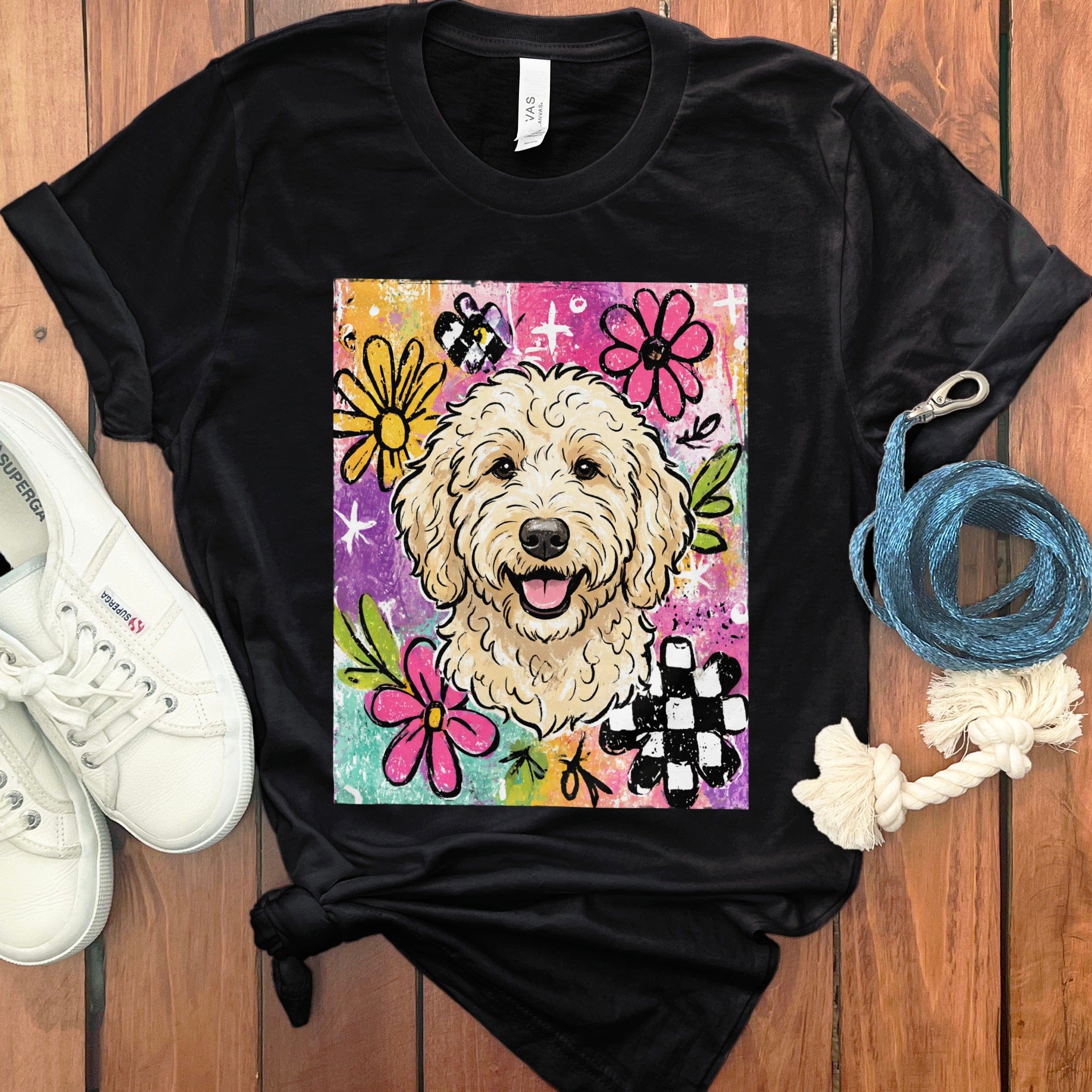 Cream Goldendoodle Color Pop T-Shirt in Black / S by Puppy Jo