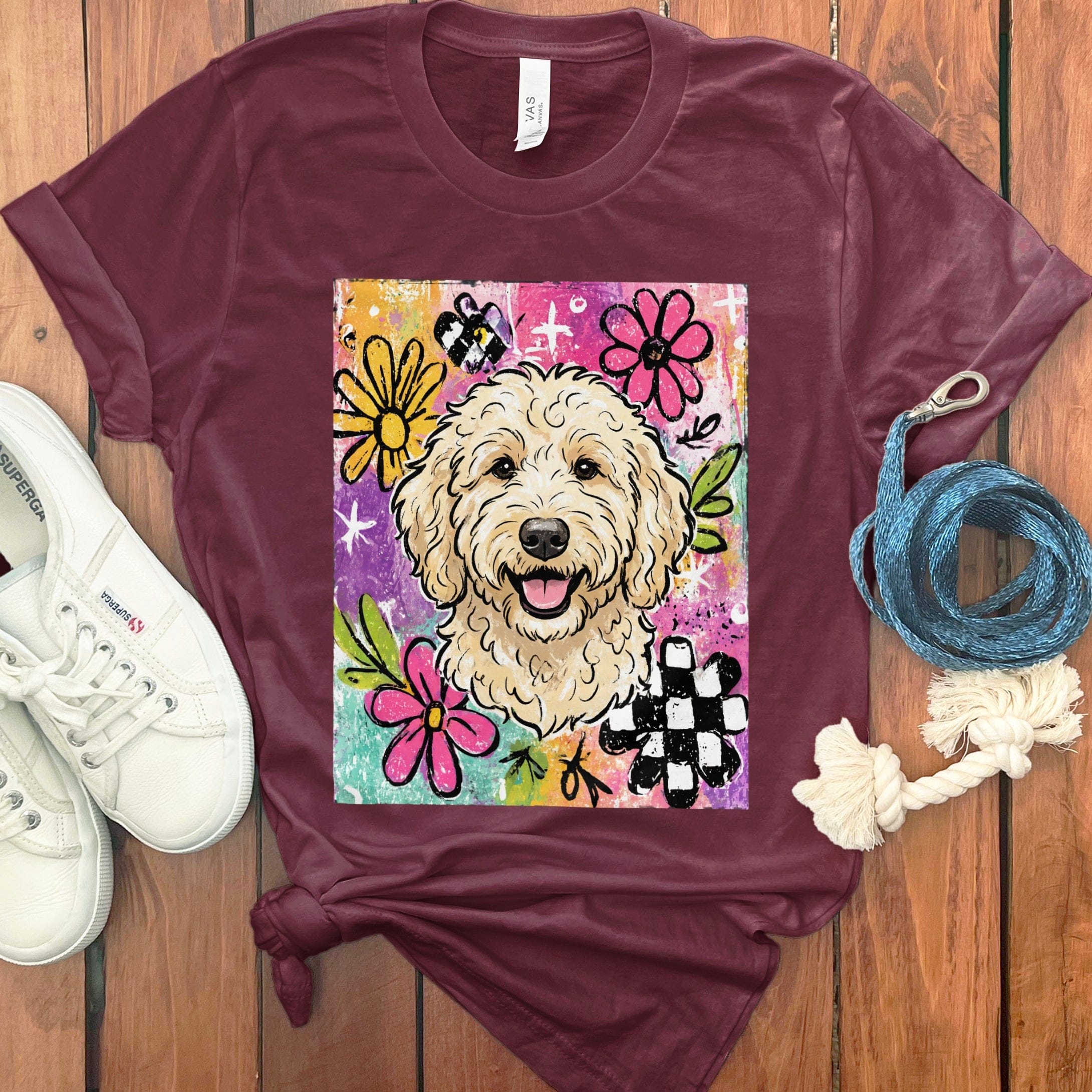 Cream Goldendoodle Color Pop T-Shirt in Maroon / S by Puppy Jo
