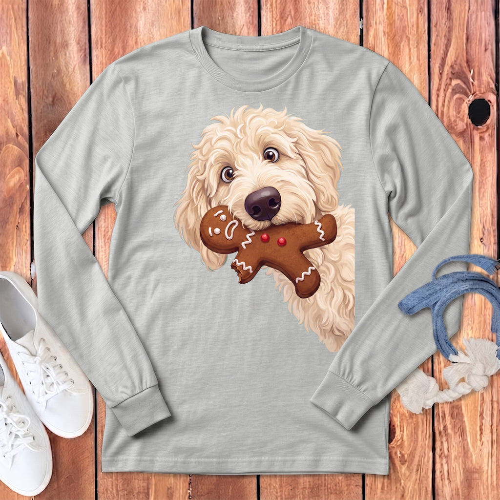 Cream Goldendoodle Cookie Thief Long Sleeve T-Shirt in Athletic Heather / S by Puppy Jo