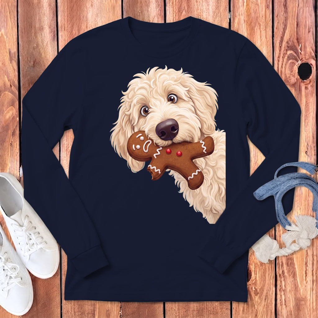 Cream Goldendoodle Cookie Thief Long Sleeve T-Shirt in Navy / S by Puppy Jo