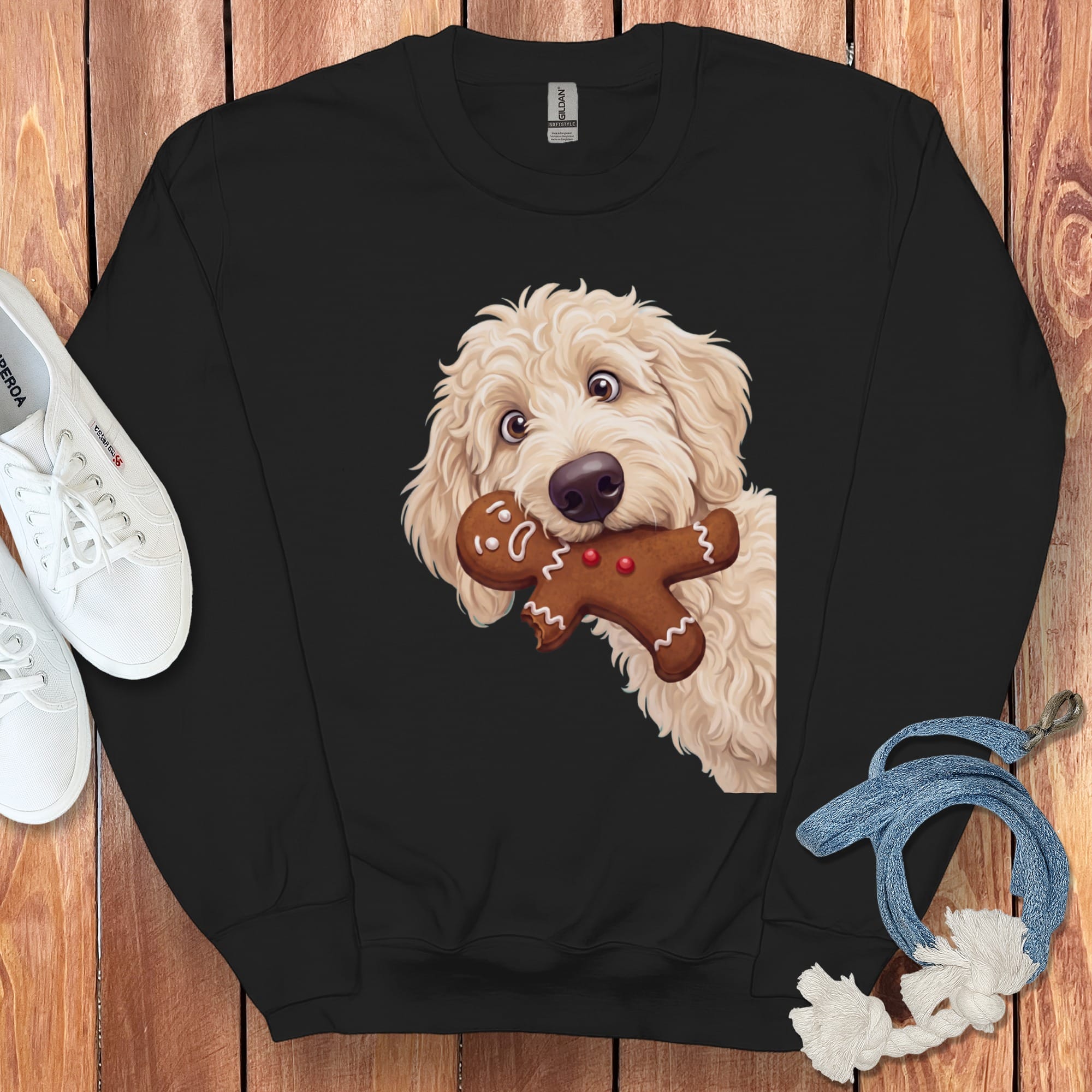 Cream Goldendoodle Cookie Thief Sweatshirt in Black / S by Puppy Jo