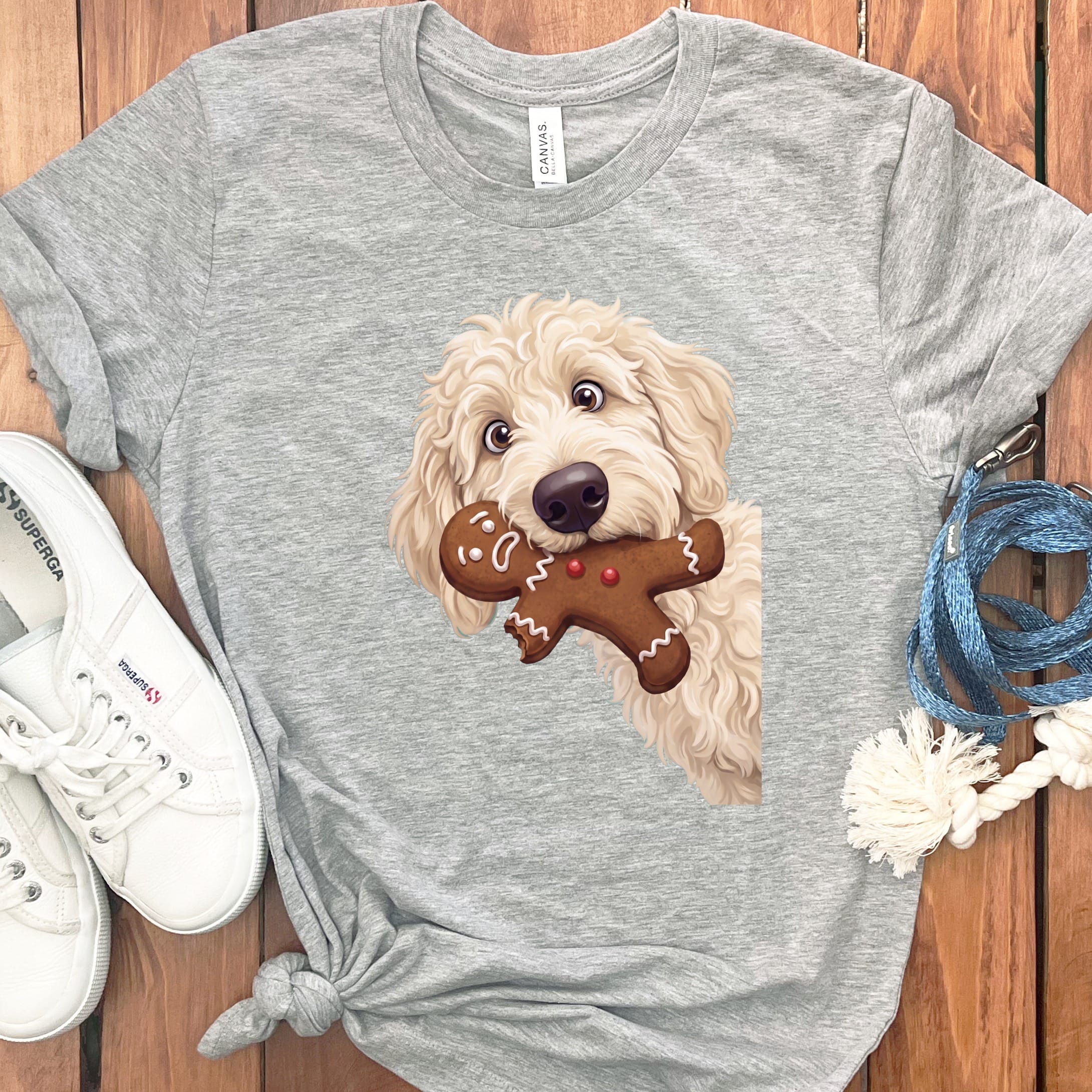 Cream Goldendoodle Cookie Thief T-Shirt in Athletic Heather / S by Puppy Jo