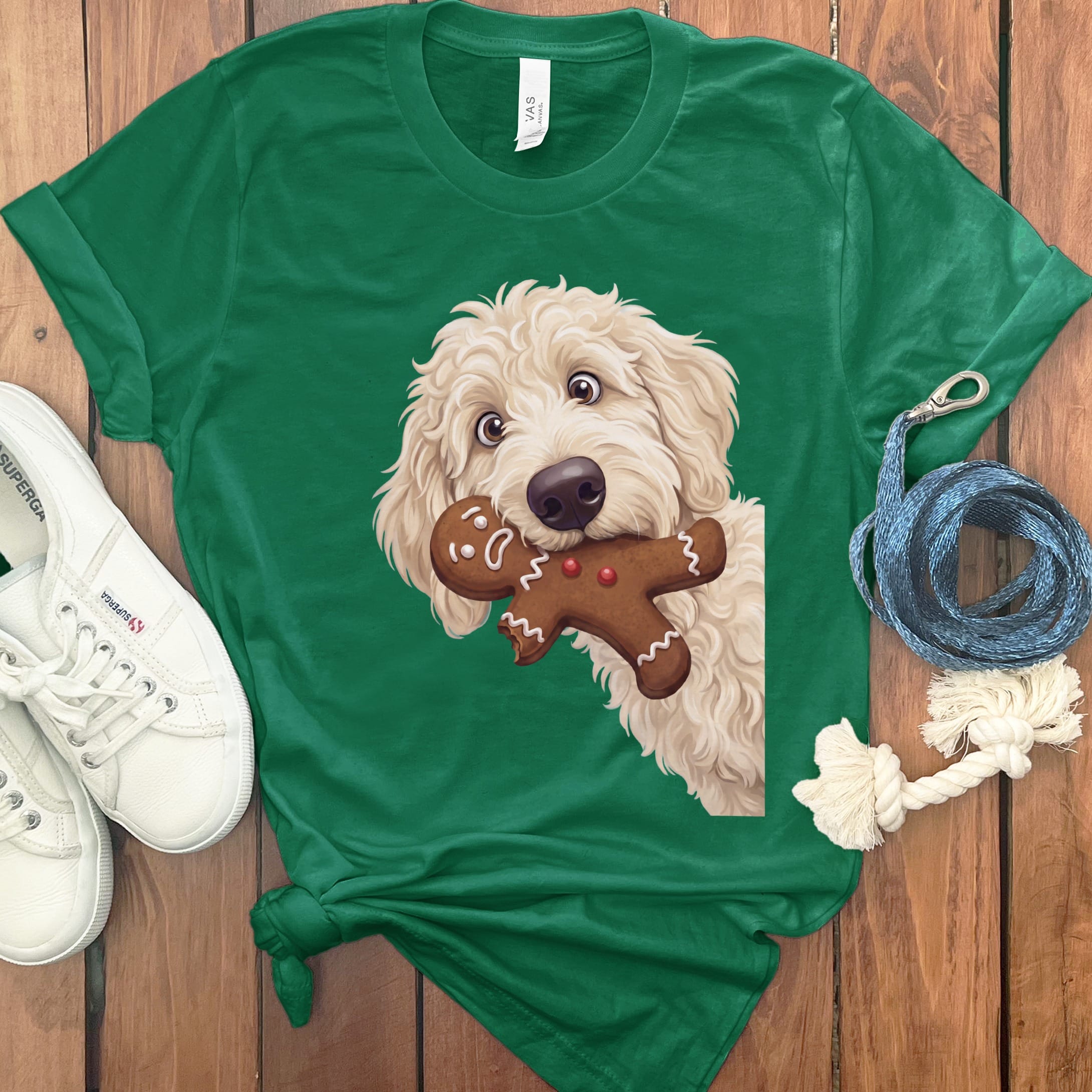 Cream Goldendoodle Cookie Thief T-Shirt in Kelly / S by Puppy Jo