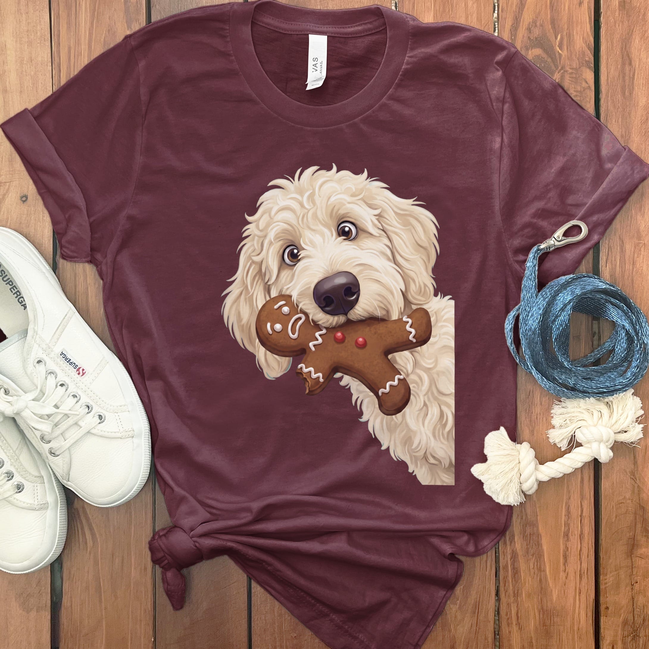 Cream Goldendoodle Cookie Thief T-Shirt in Maroon / S by Puppy Jo