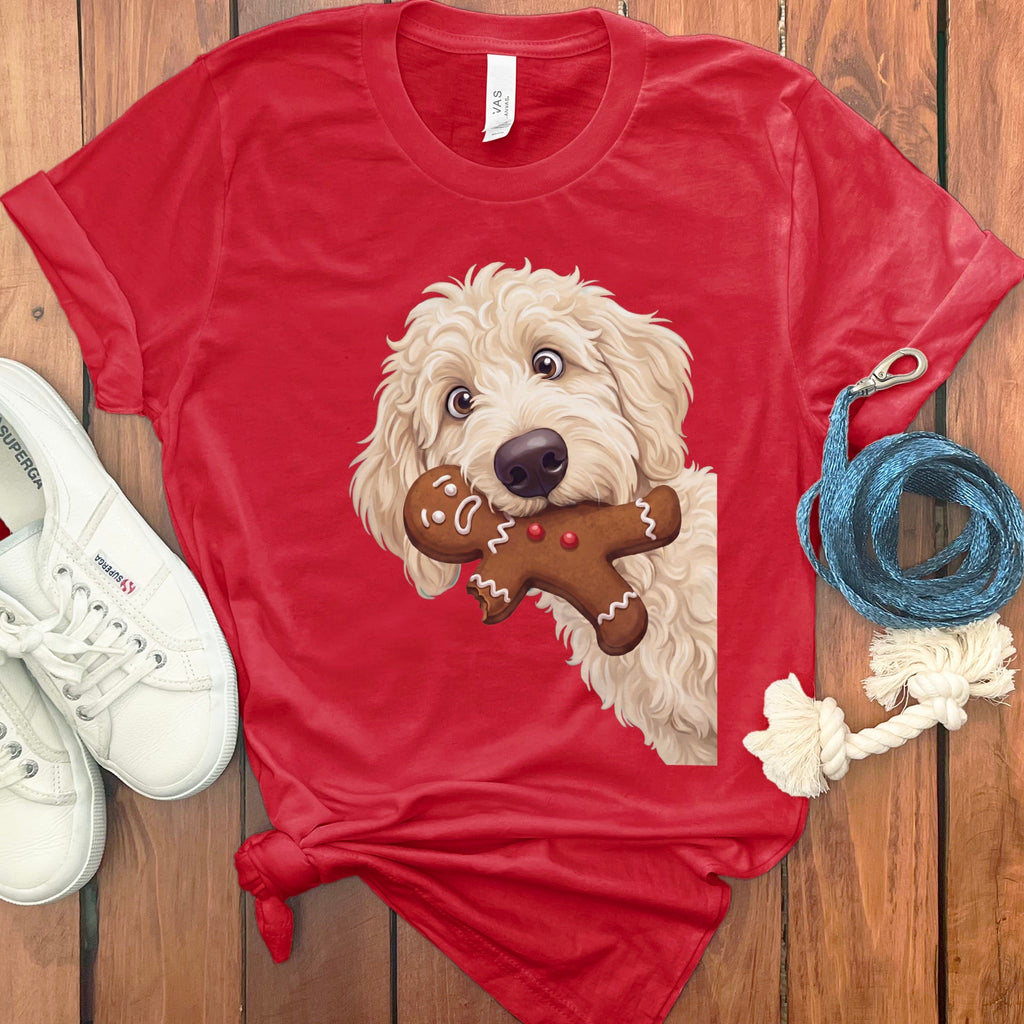 Cream Goldendoodle Cookie Thief T-Shirt in Red / S by Puppy Jo
