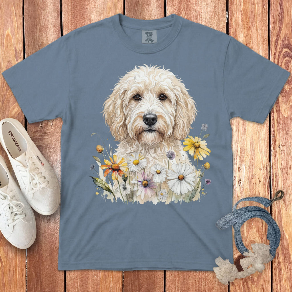 Cream Goldendoodle Daisy Signature T-Shirt in 2XL / Blue Jean by Puppy Jo