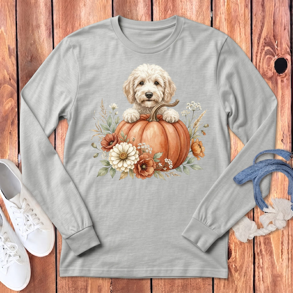 Cream Goldendoodle Fall Long Sleeve T-Shirt in Athletic Heather / S by Puppy Jo