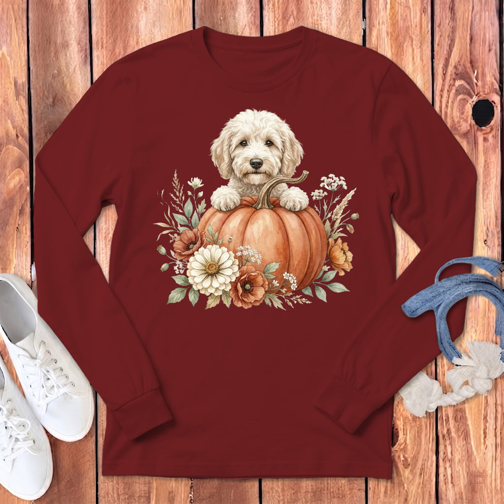 Cream Goldendoodle Fall Long Sleeve T-Shirt in Cardinal / S by Puppy Jo