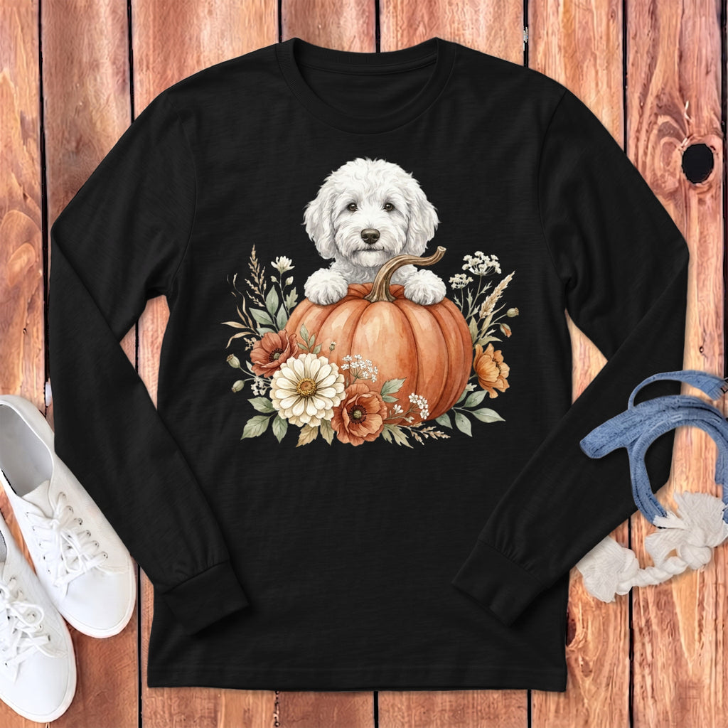 Cream Goldendoodle Fall Long Sleeve T-Shirt in Dark Grey Heather / S by Puppy Jo