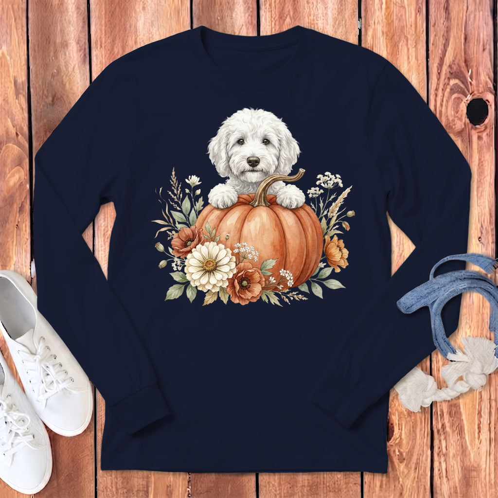 Cream Goldendoodle Fall Long Sleeve T-Shirt in Navy / S by Puppy Jo