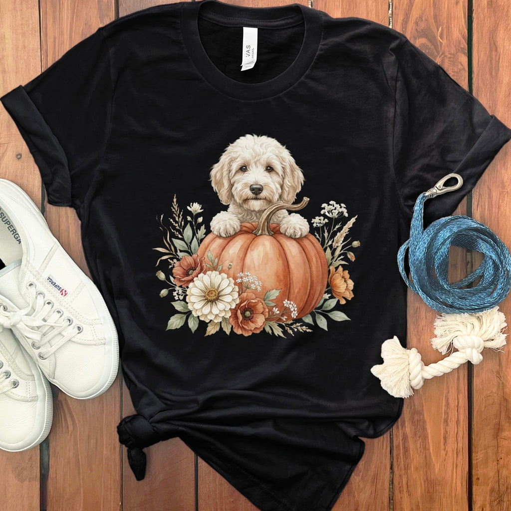 Cream Goldendoodle Fall T-Shirt in Black / S by Puppy Jo