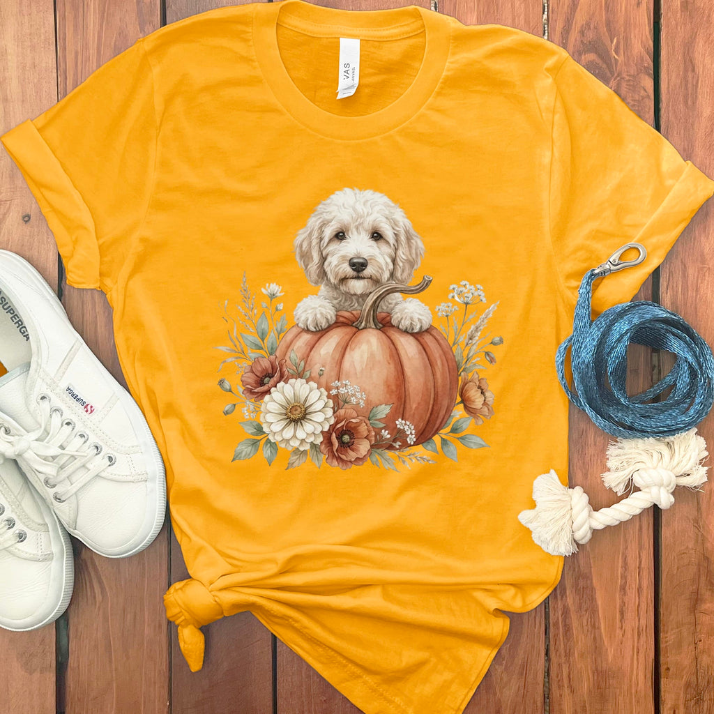 Cream Goldendoodle Fall T-Shirt in Gold / S by Puppy Jo