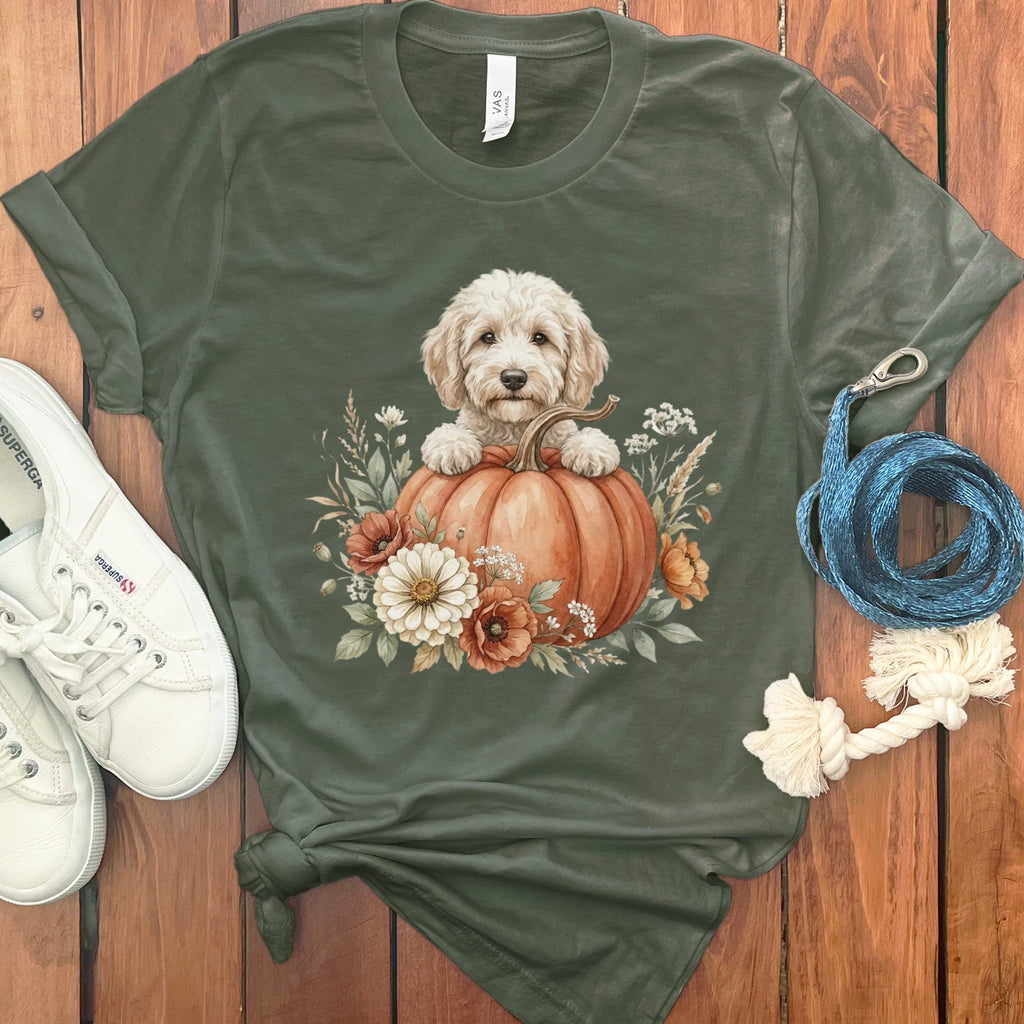 Cream Goldendoodle Fall T-Shirt in Military Green / S by Puppy Jo