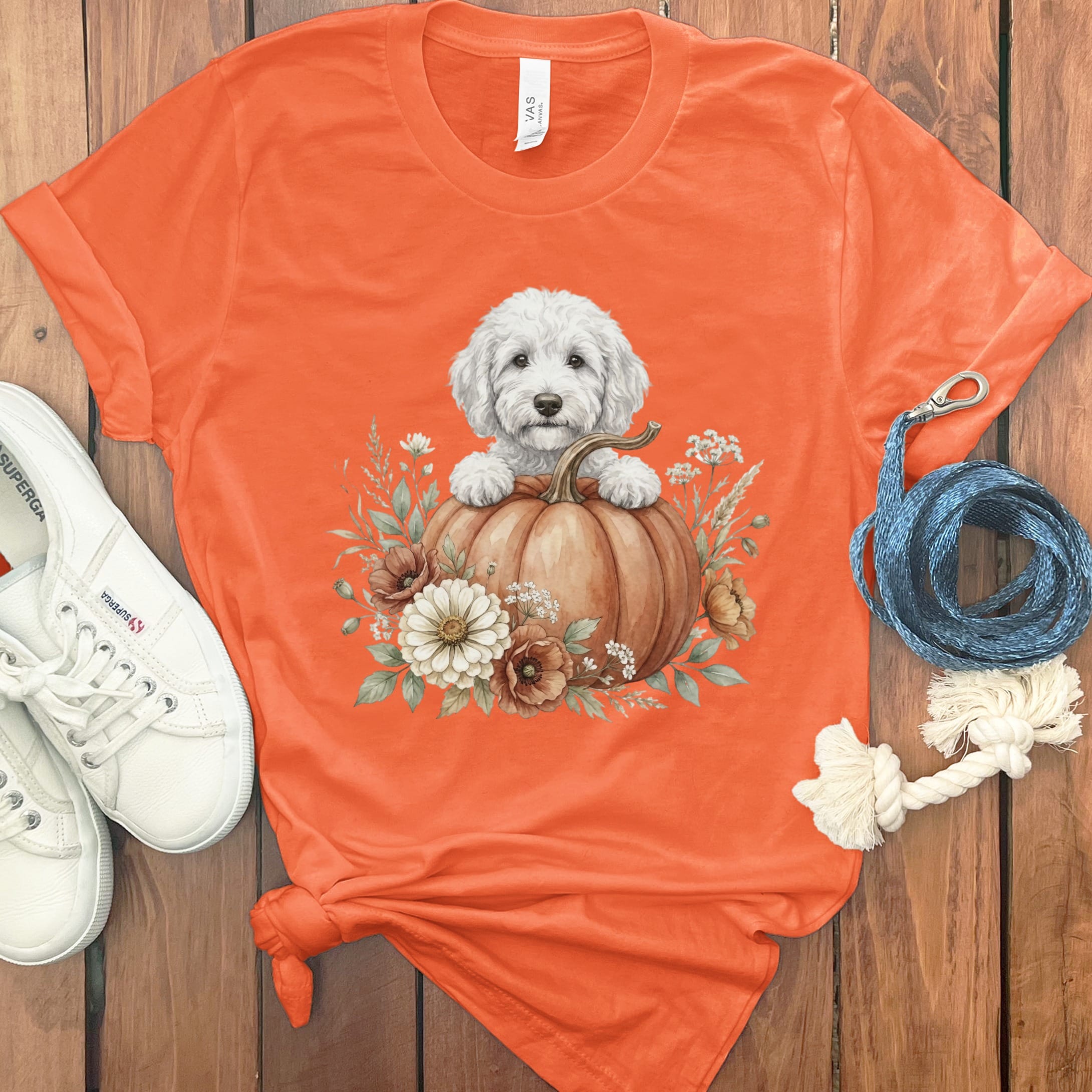 Cream Goldendoodle Fall T-Shirt in Orange / S by Puppy Jo