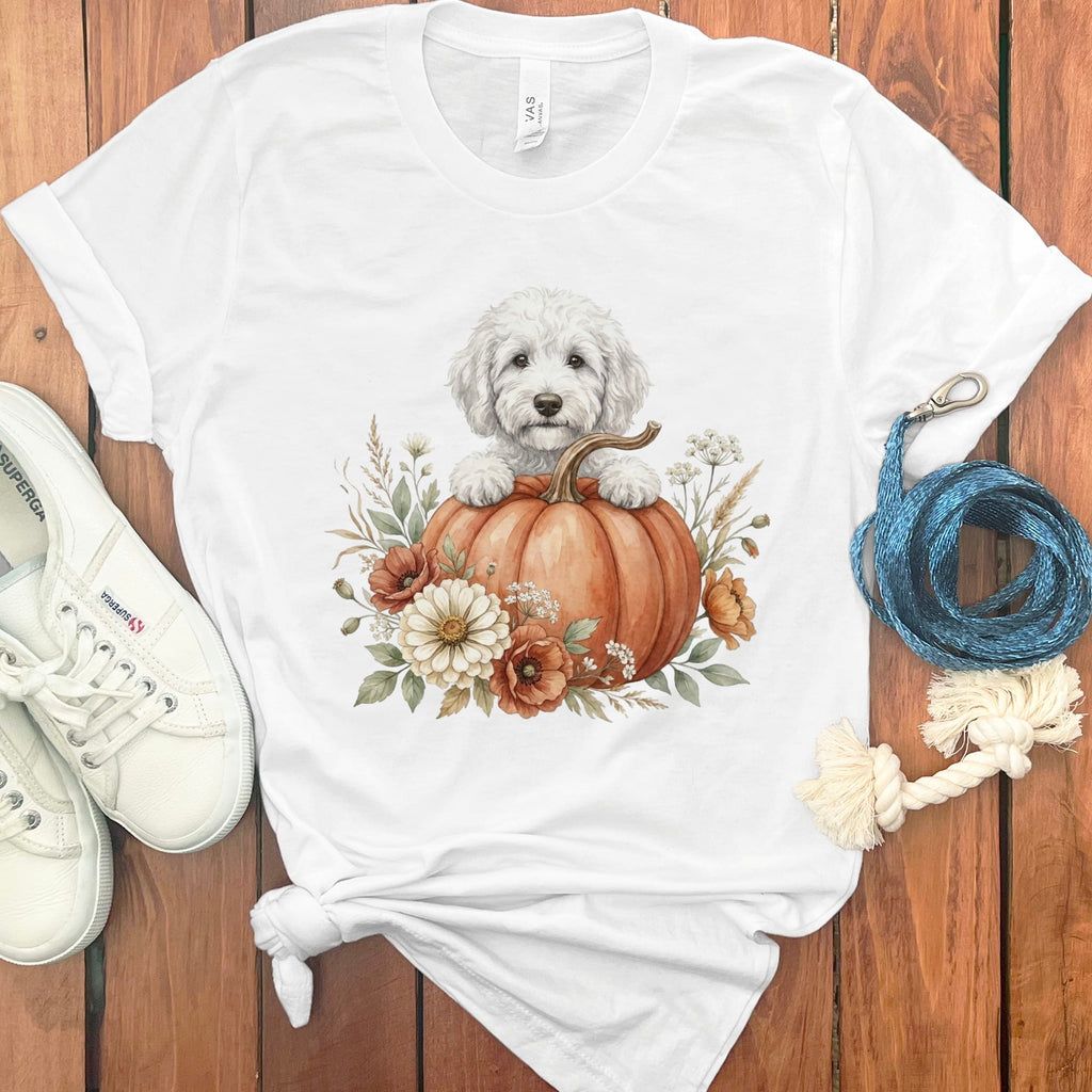 Cream Goldendoodle Fall T-Shirt in White / S by Puppy Jo