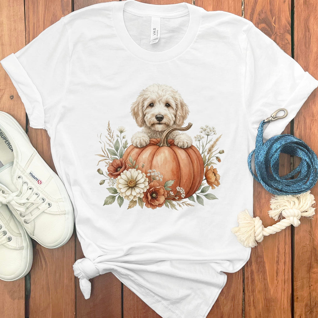 Cream Goldendoodle Fall T-Shirt in White / S by Puppy Jo