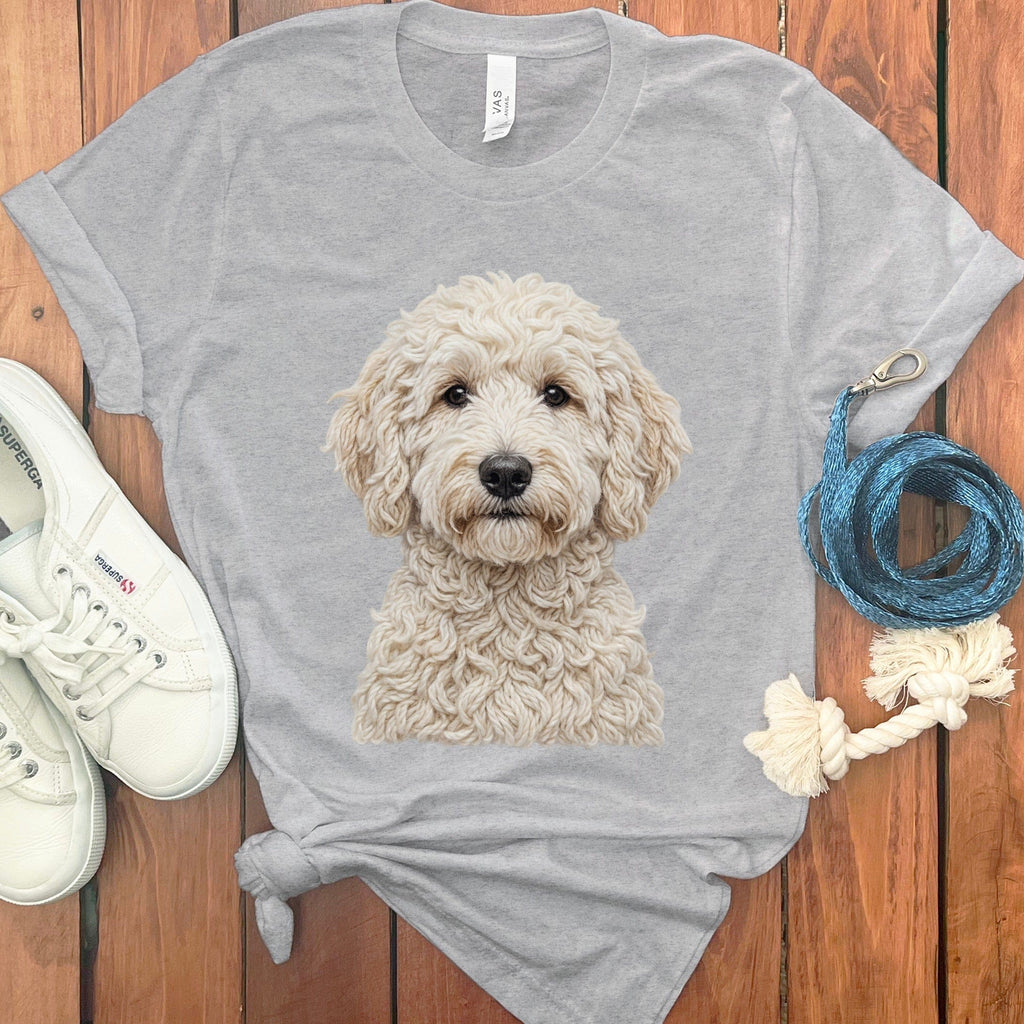 Cream Goldendoodle Faux Yarn Knit T-Shirt in Athletic Heather / S by Puppy Jo