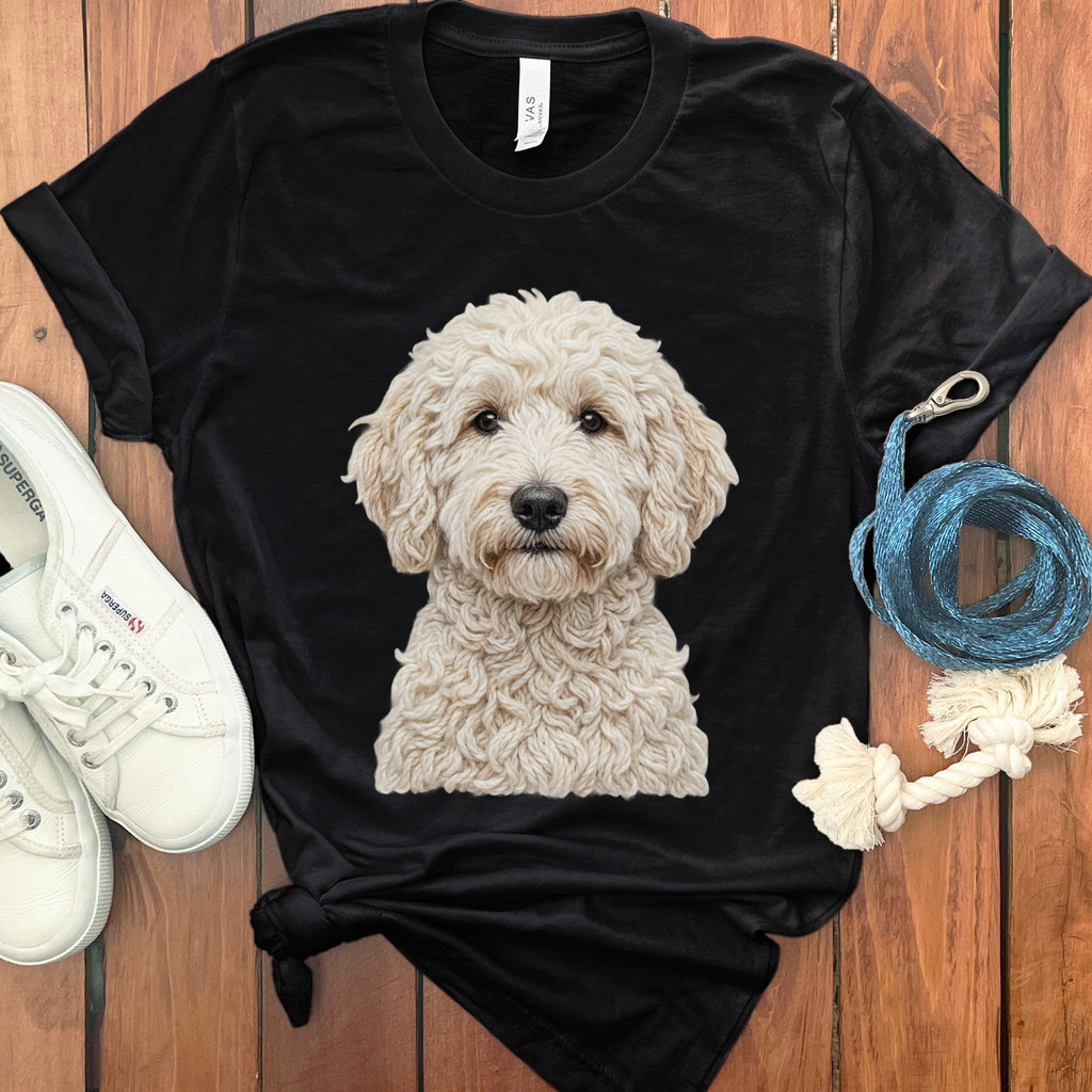 Cream Goldendoodle Faux Yarn Knit T-Shirt in Black / S by Puppy Jo