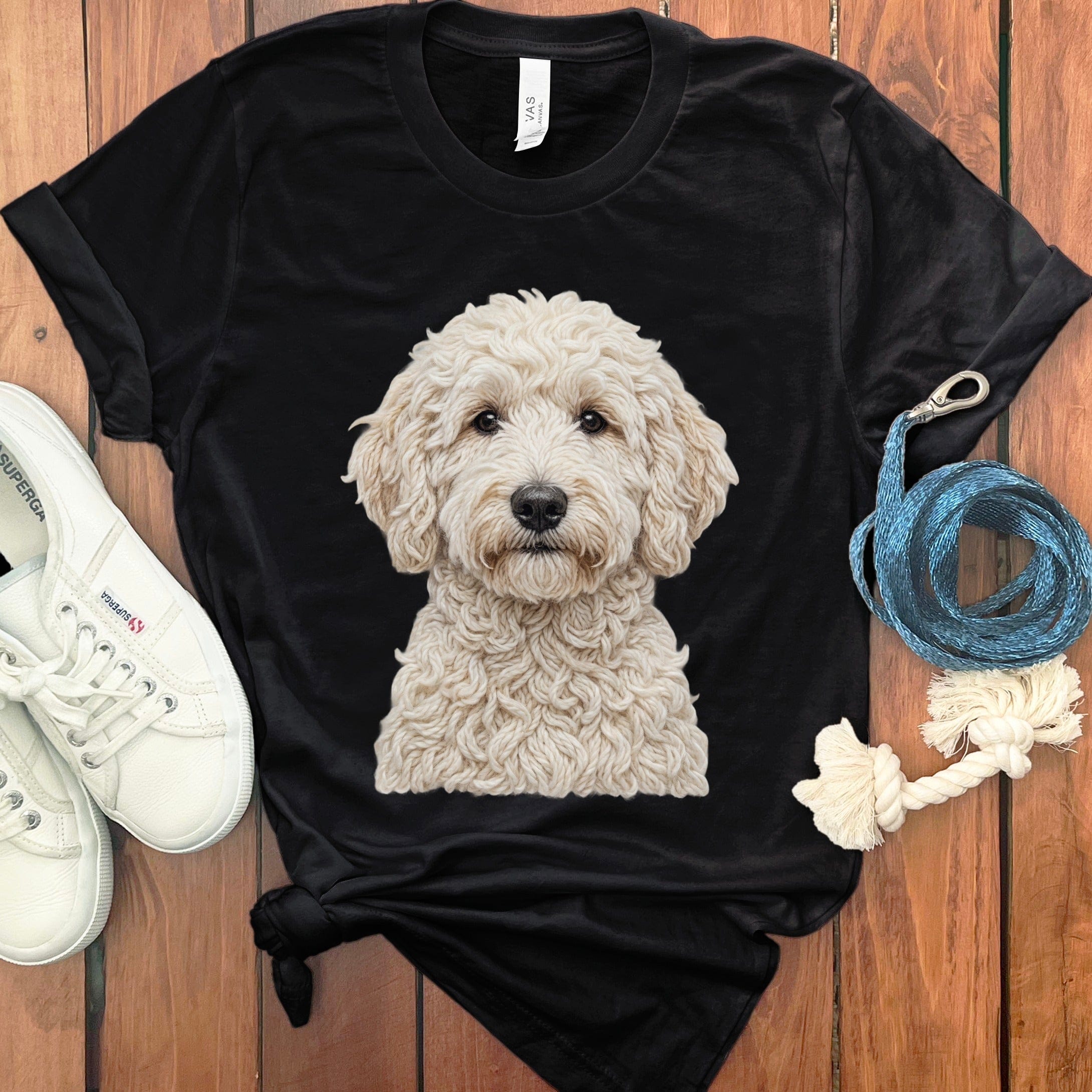 Cream Goldendoodle Faux Yarn Knit T-Shirt in Black / S by Puppy Jo