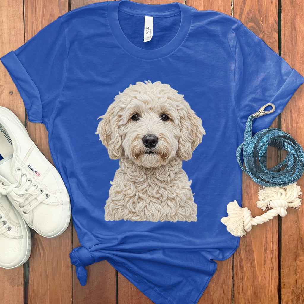 Cream Goldendoodle Faux Yarn Knit T-Shirt in True Royal / S by Puppy Jo